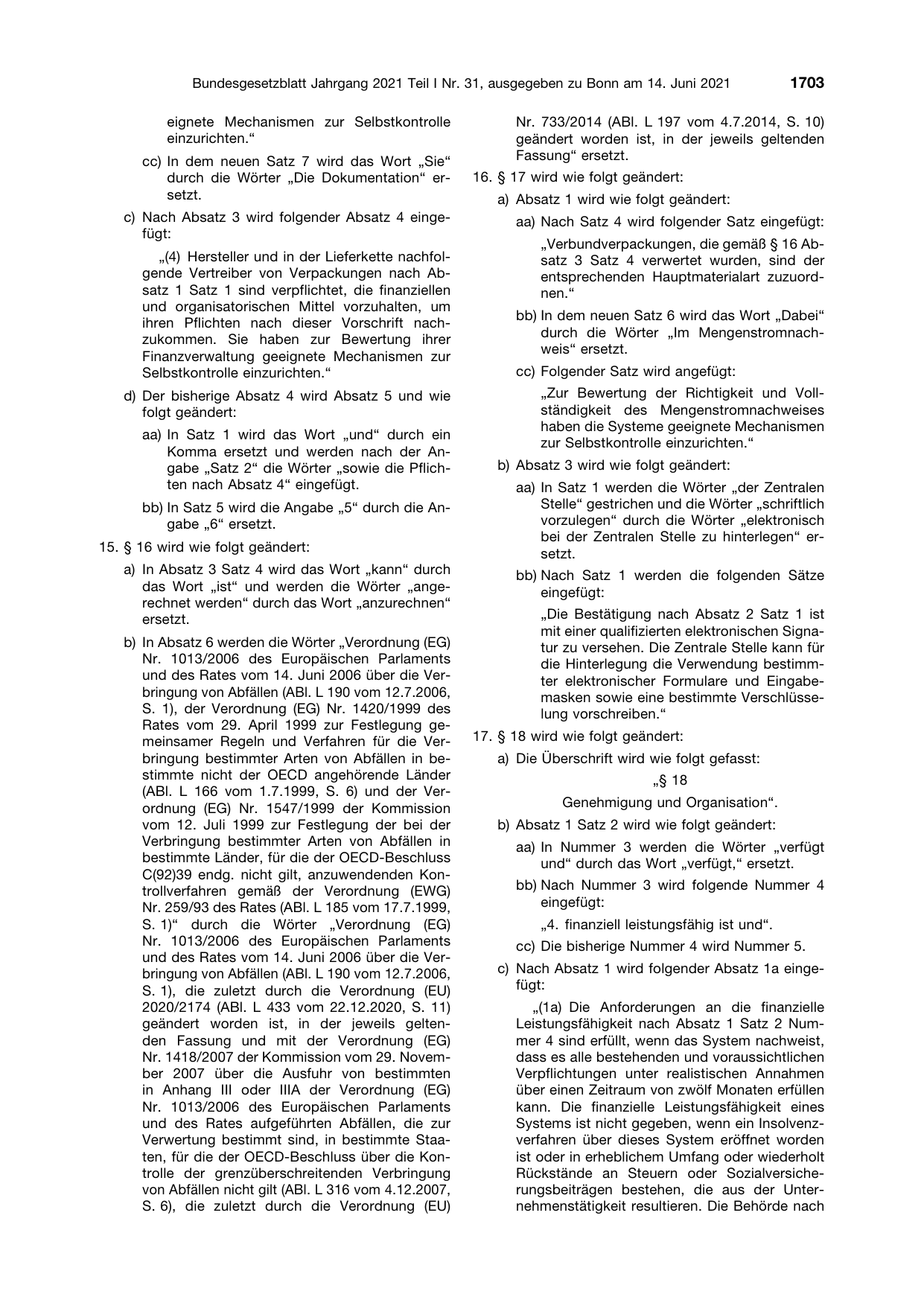 BGBl. 2021, Seite 1703 — Originalseite als Abbildung