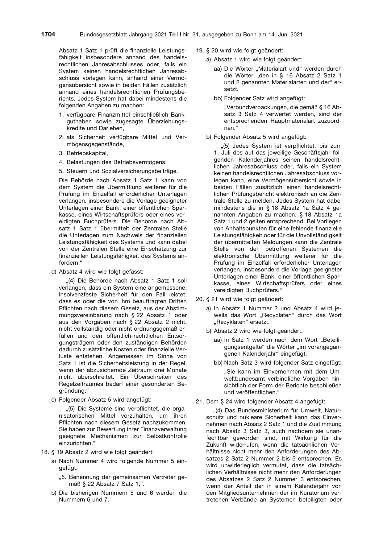 BGBl. 2021, Seite 1704 — Originalseite als Abbildung