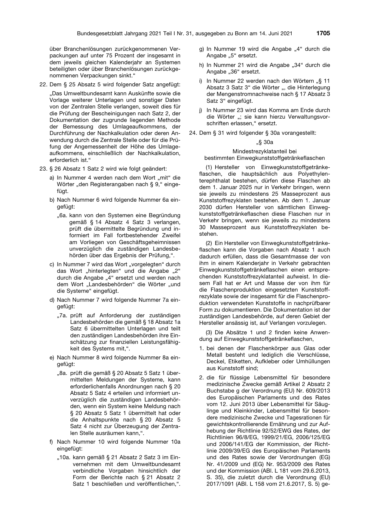BGBl. 2021, Seite 1705 — Originalseite als Abbildung