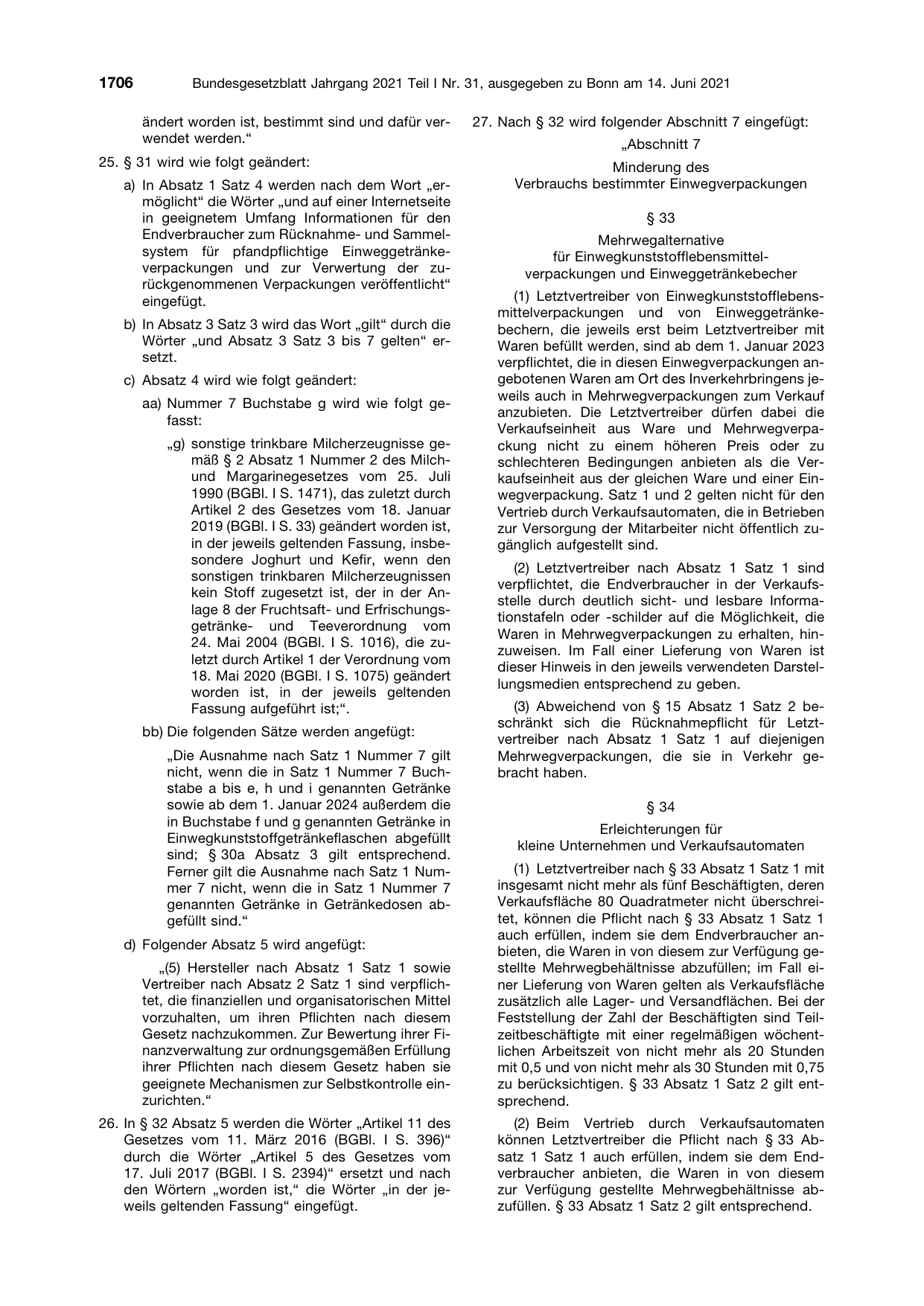 BGBl. 2021, Seite 1706 — Originalseite als Abbildung