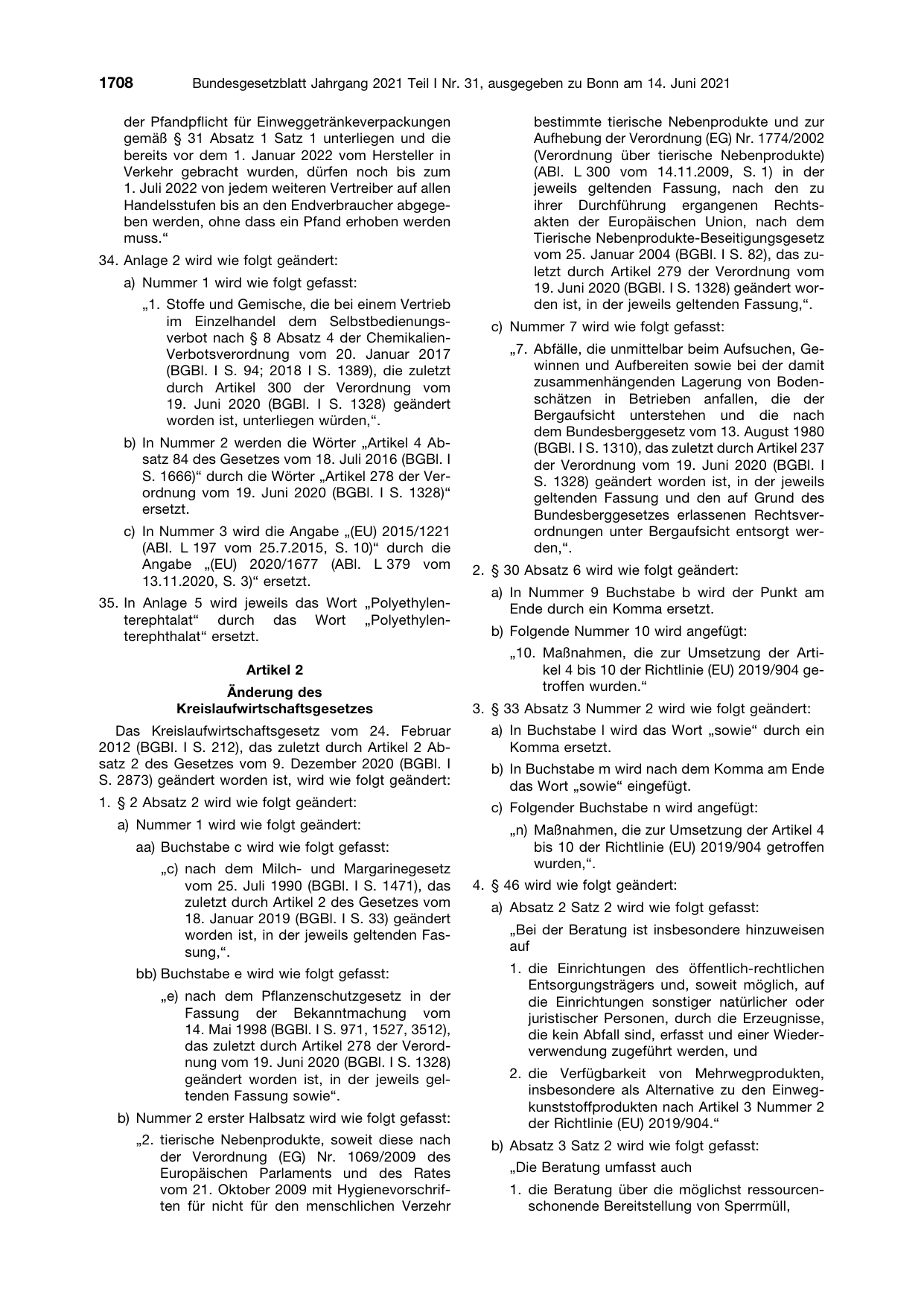 BGBl. 2021, Seite 1708 — Originalseite als Abbildung