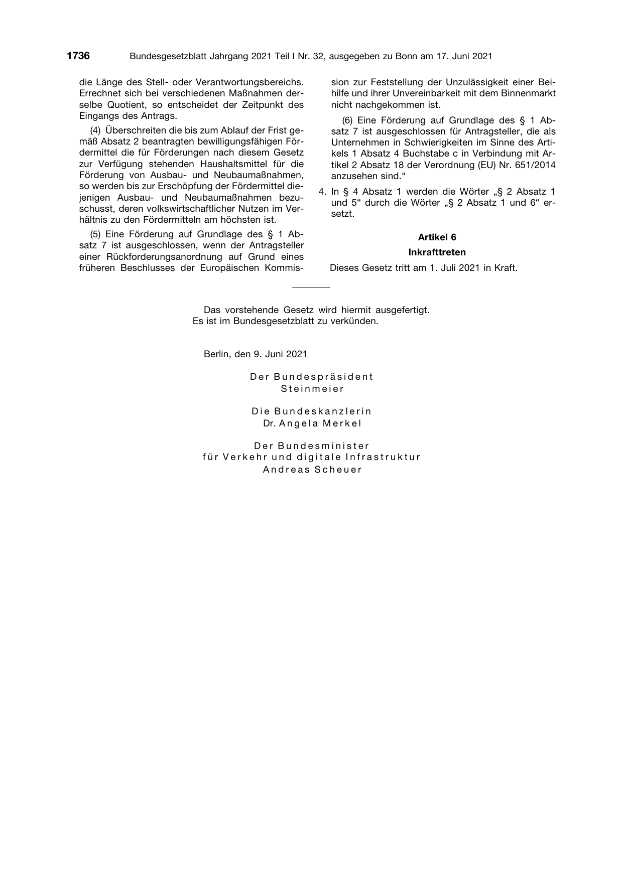 BGBl. 2021, Seite 1736 — Originalseite als Abbildung