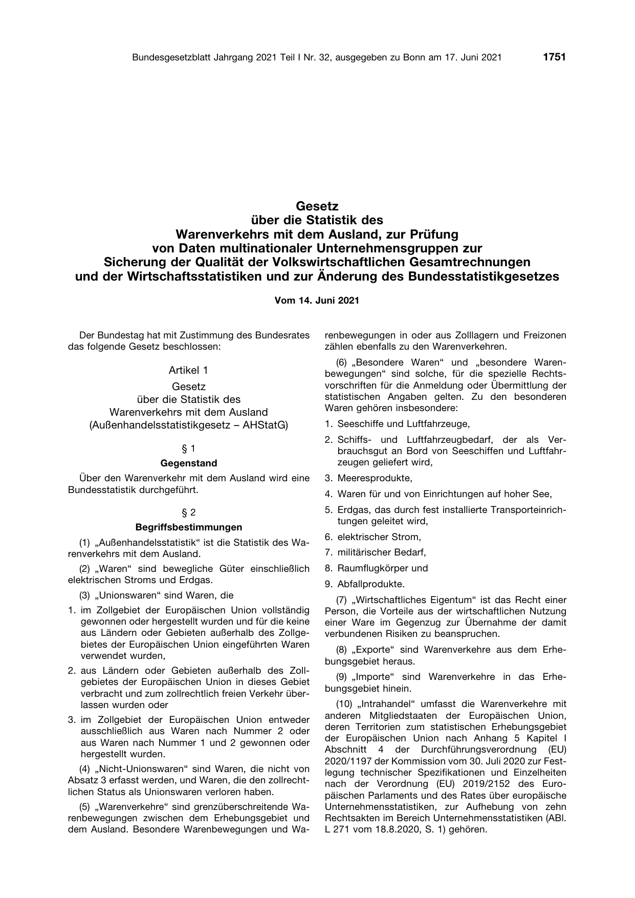 BGBl. 2021, Seite 1751 — Originalseite als Abbildung