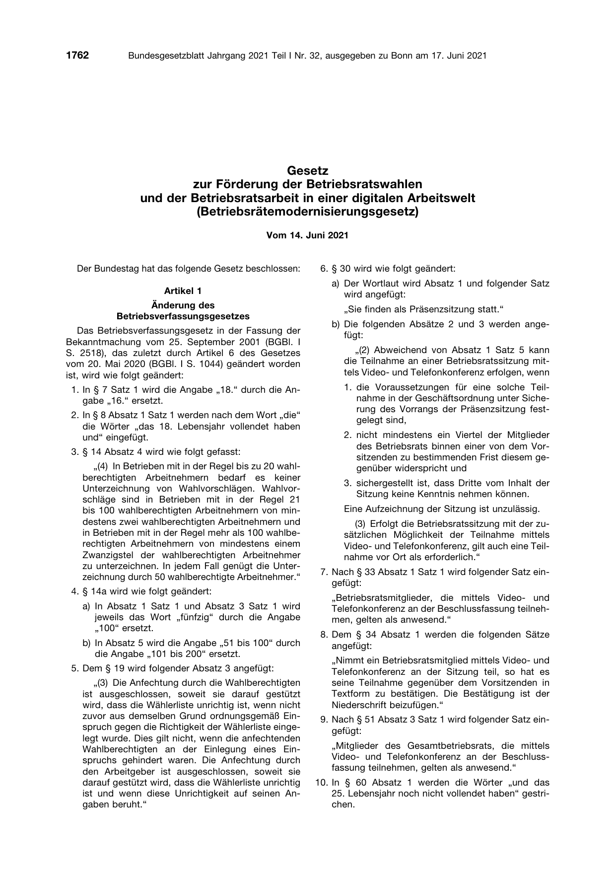 BGBl. 2021, Seite 1762 — Originalseite als Abbildung