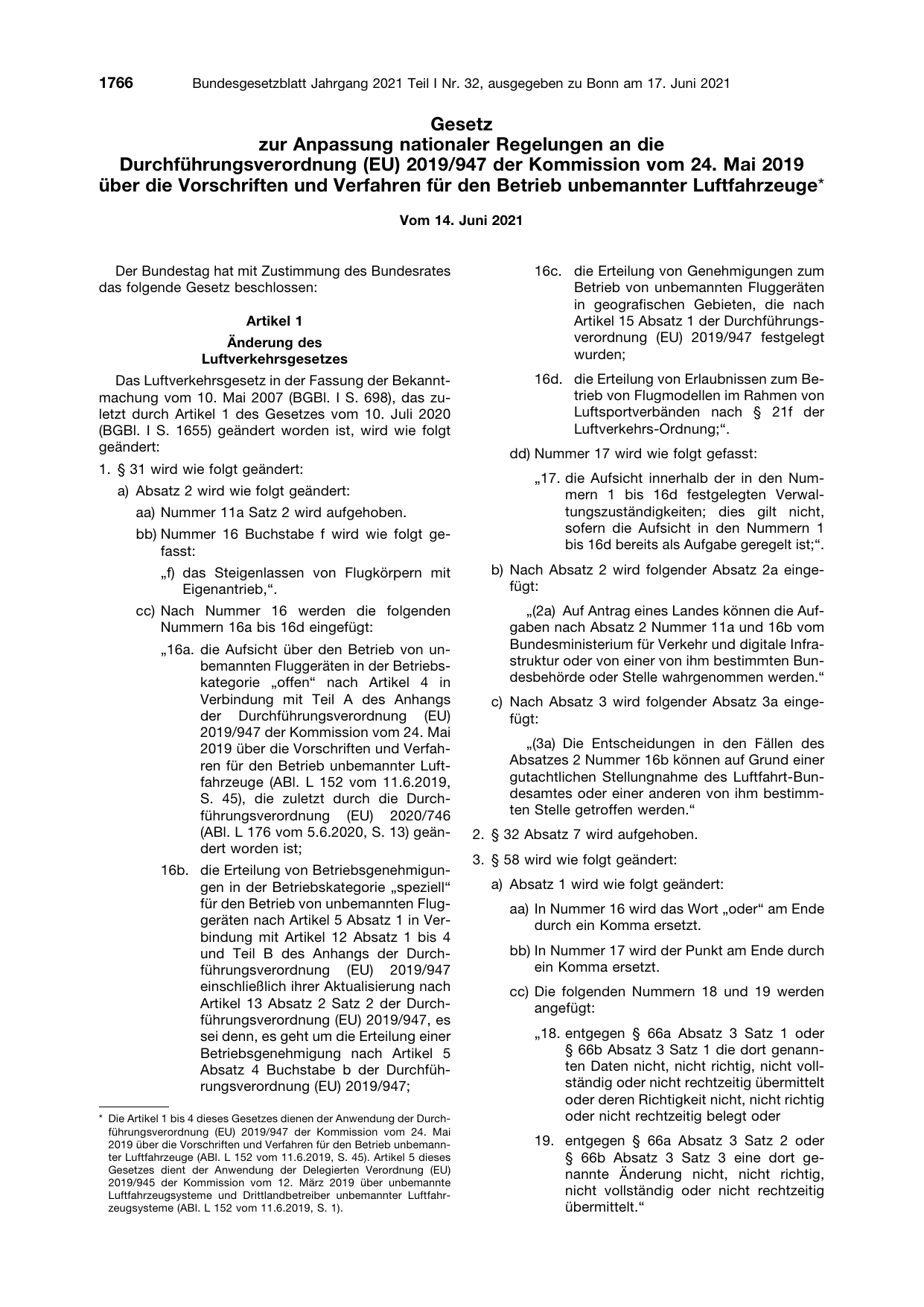 BGBl. 2021, Seite 1766 — Originalseite als Abbildung
