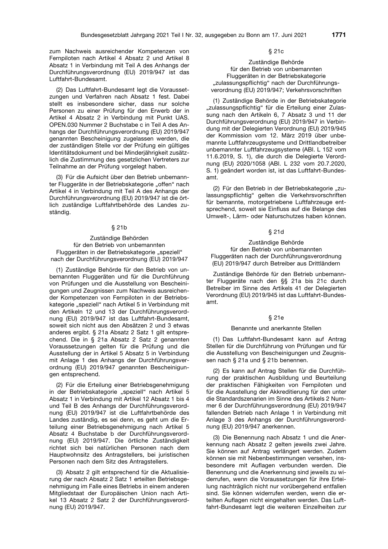 BGBl. 2021, Seite 1771 — Originalseite als Abbildung