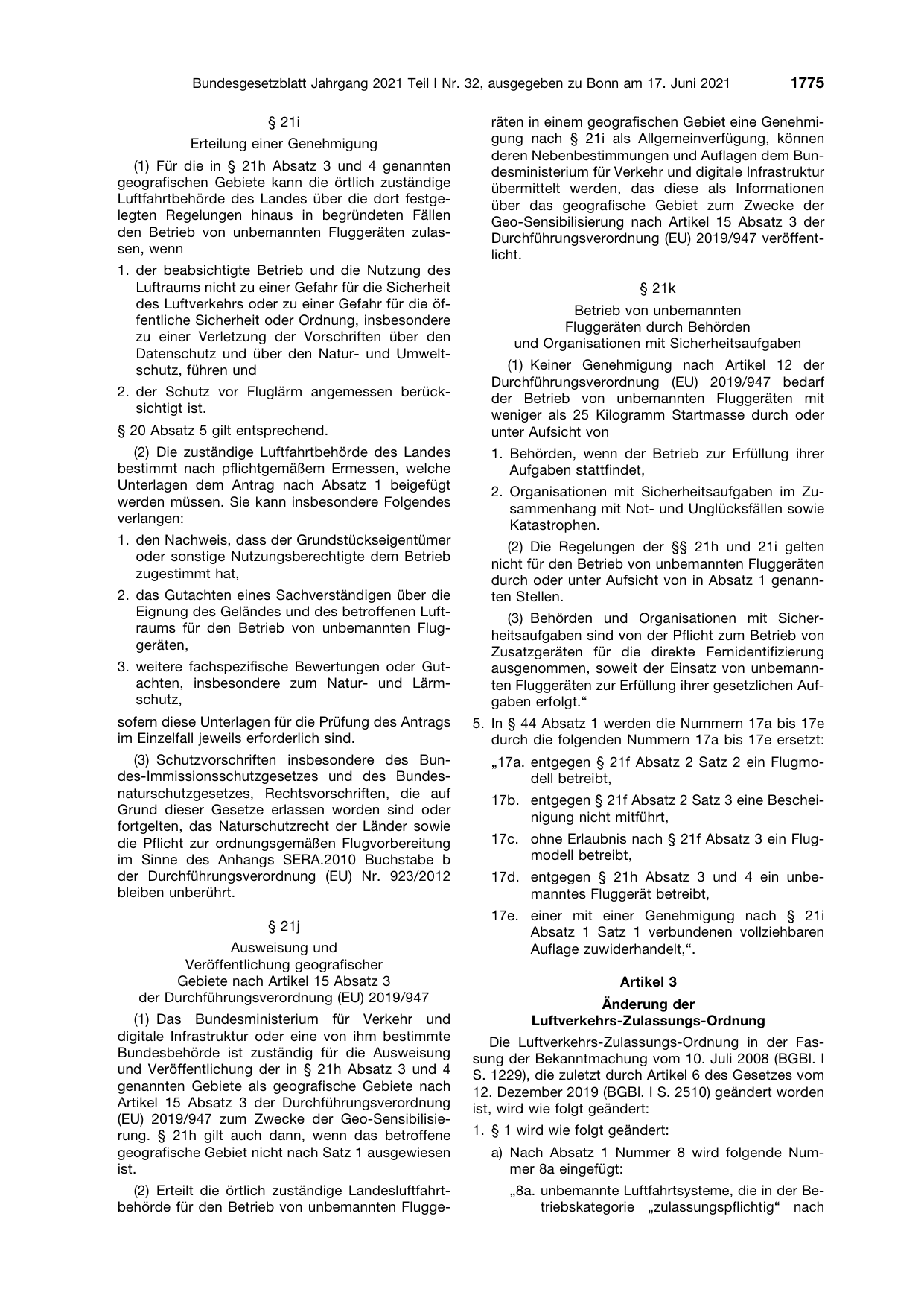 BGBl. 2021, Seite 1775 — Originalseite als Abbildung