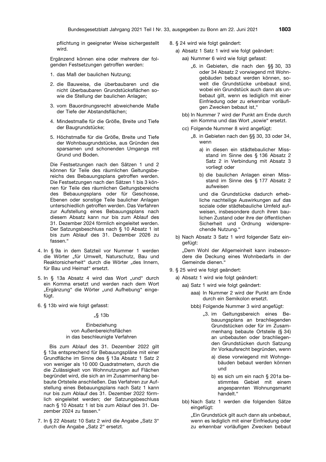 BGBl. 2021, Seite 1803 — Originalseite als Abbildung