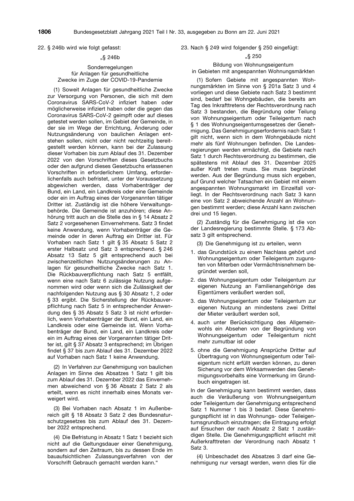 BGBl. 2021, Seite 1806 — Originalseite als Abbildung