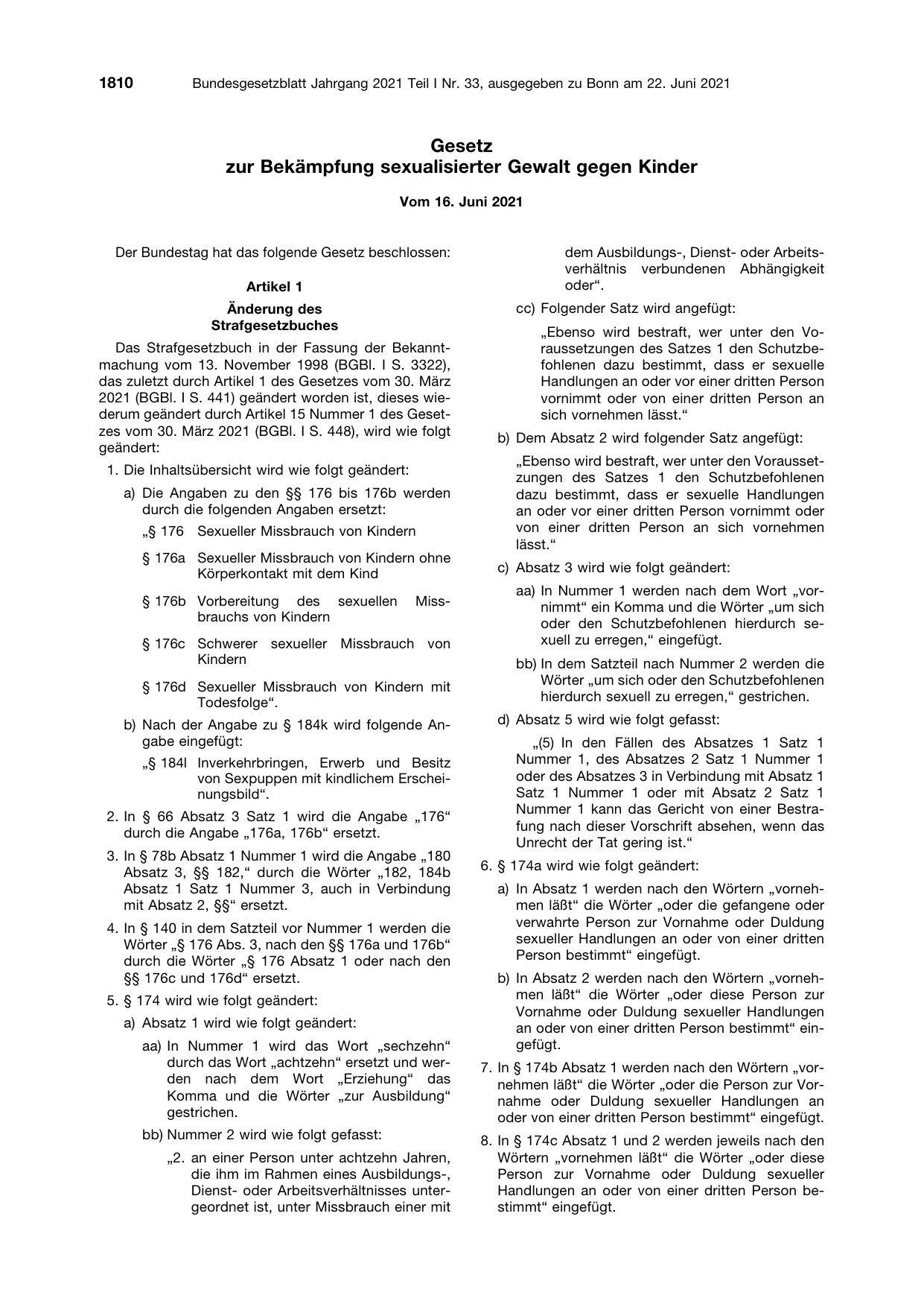 BGBl. 2021, Seite 1810 — Originalseite als Abbildung