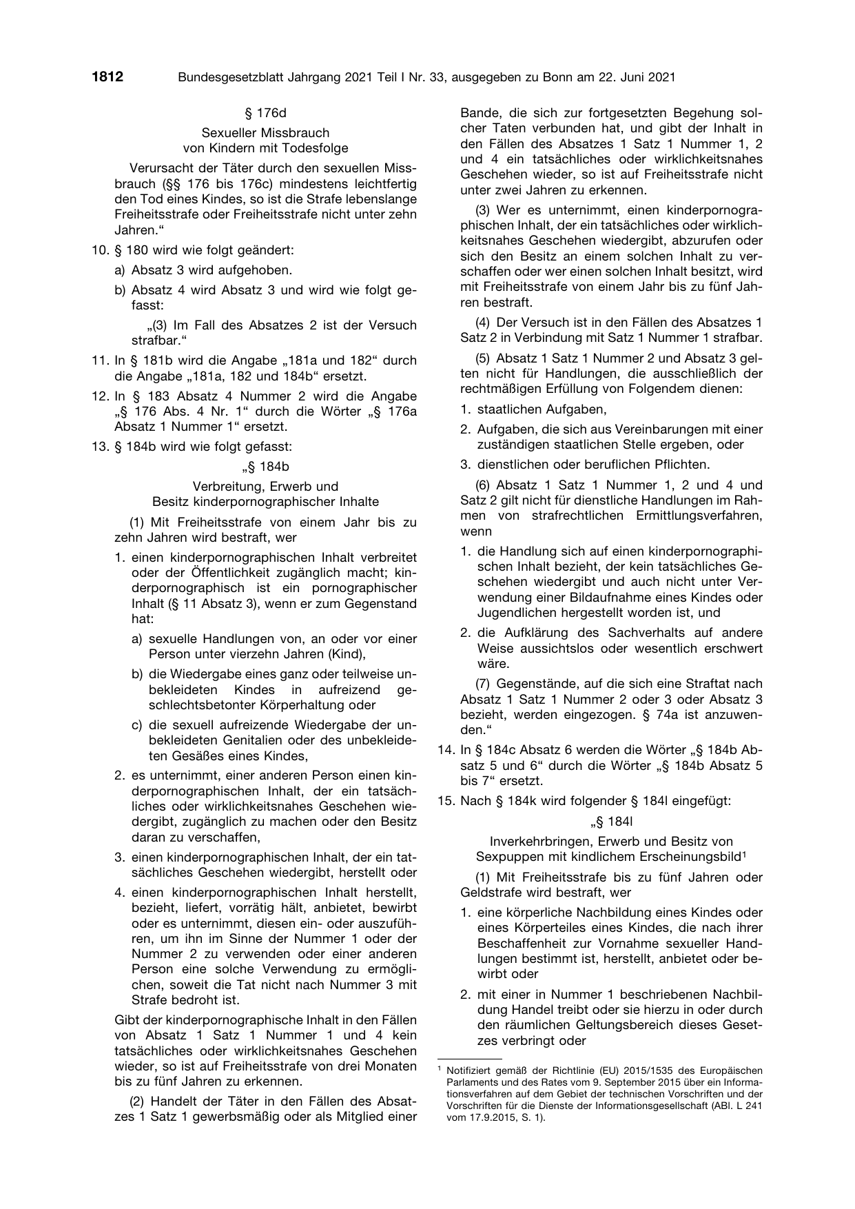 BGBl. 2021, Seite 1812 — Originalseite als Abbildung