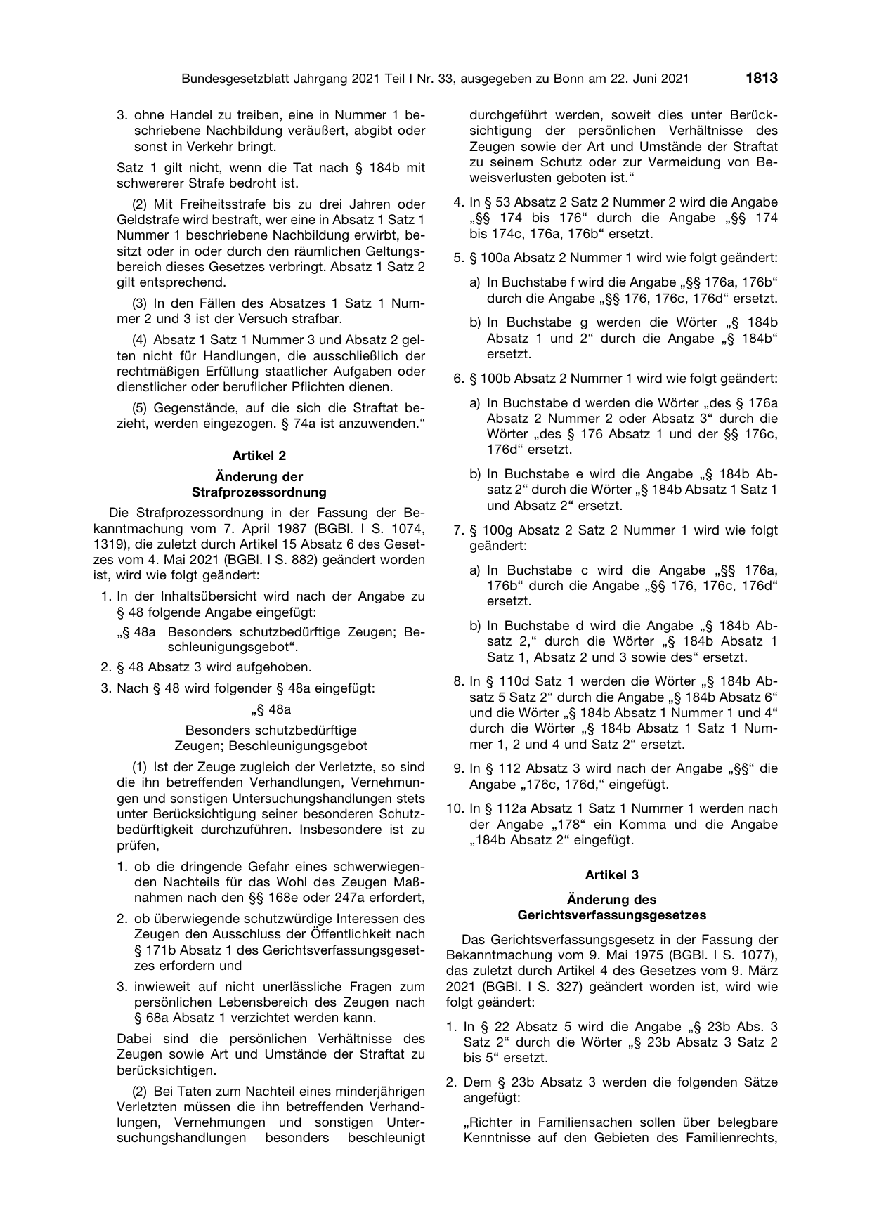 BGBl. 2021, Seite 1813 — Originalseite als Abbildung