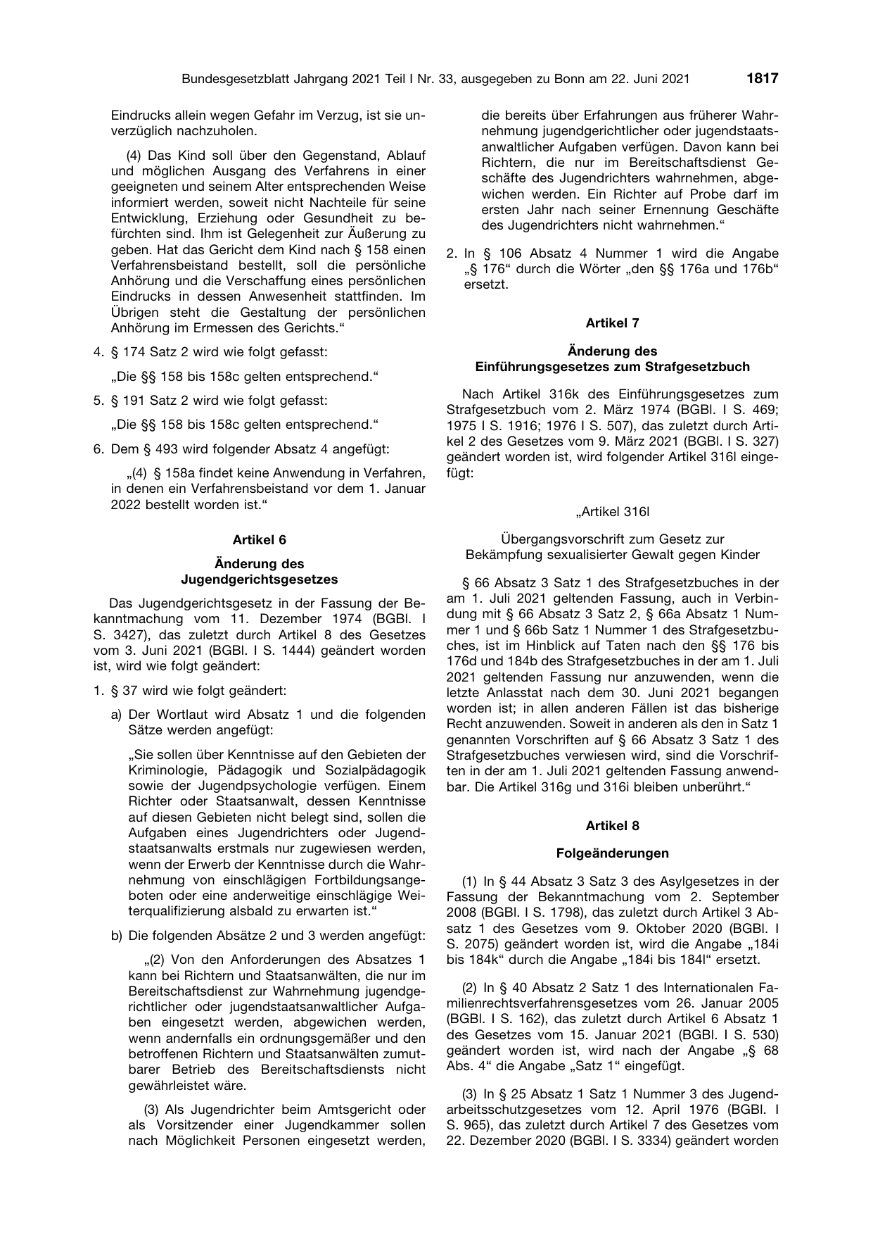 BGBl. 2021, Seite 1817 — Originalseite als Abbildung