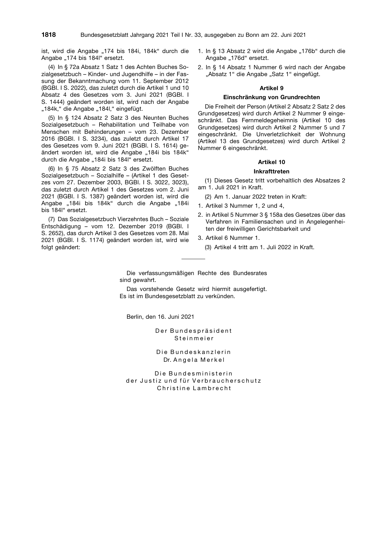 BGBl. 2021, Seite 1818 — Originalseite als Abbildung