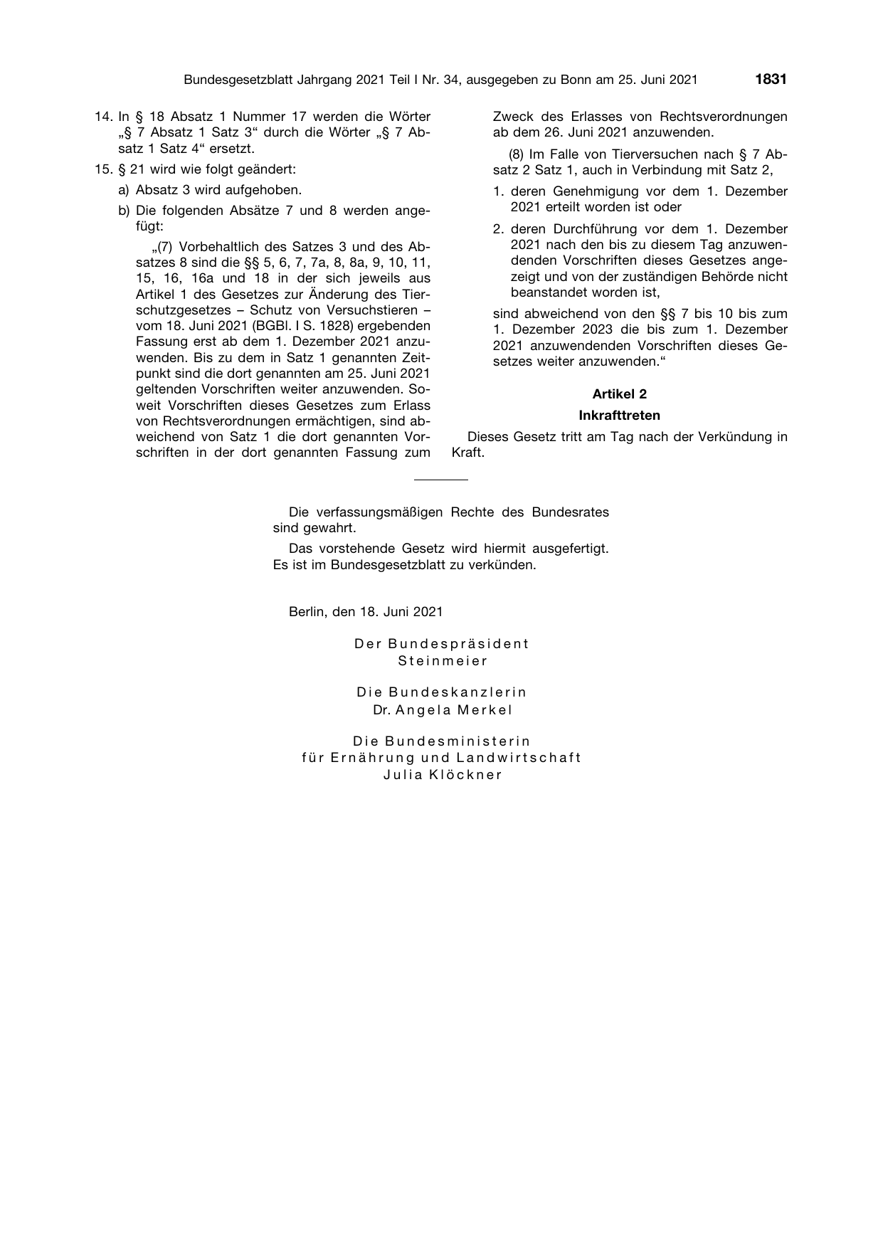 BGBl. 2021, Seite 1831 — Originalseite als Abbildung