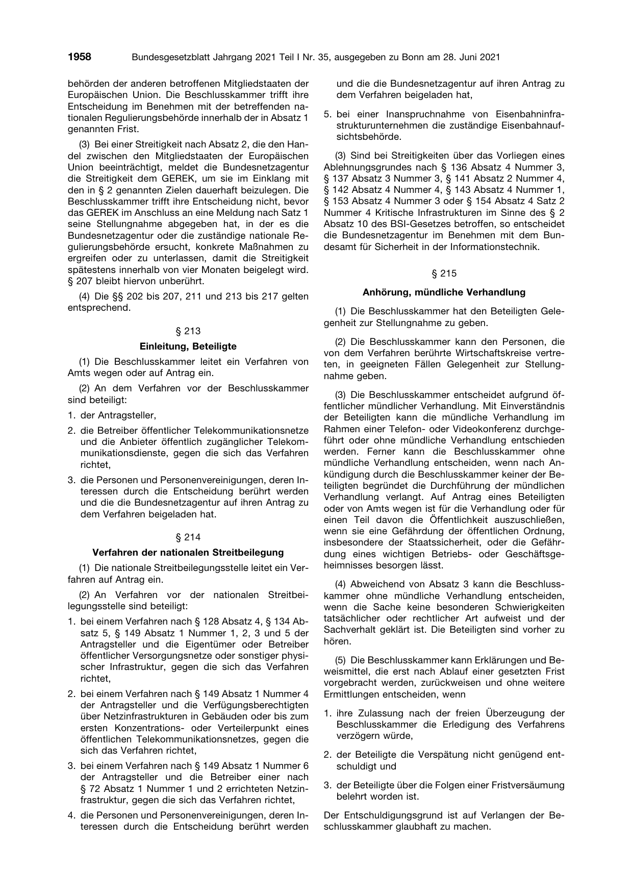 BGBl. 2021, Seite 1958 — Originalseite als Abbildung