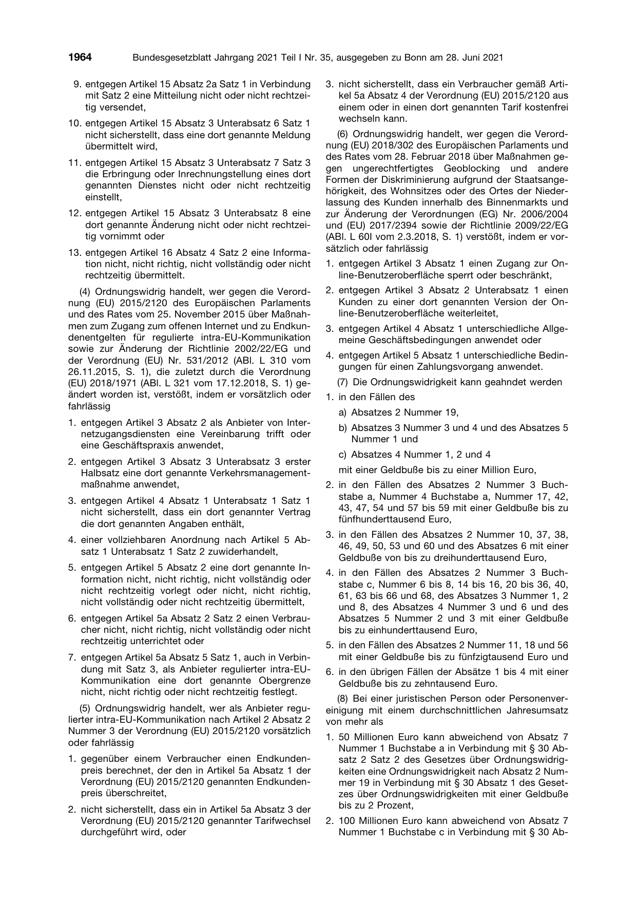 BGBl. 2021, Seite 1964 — Originalseite als Abbildung