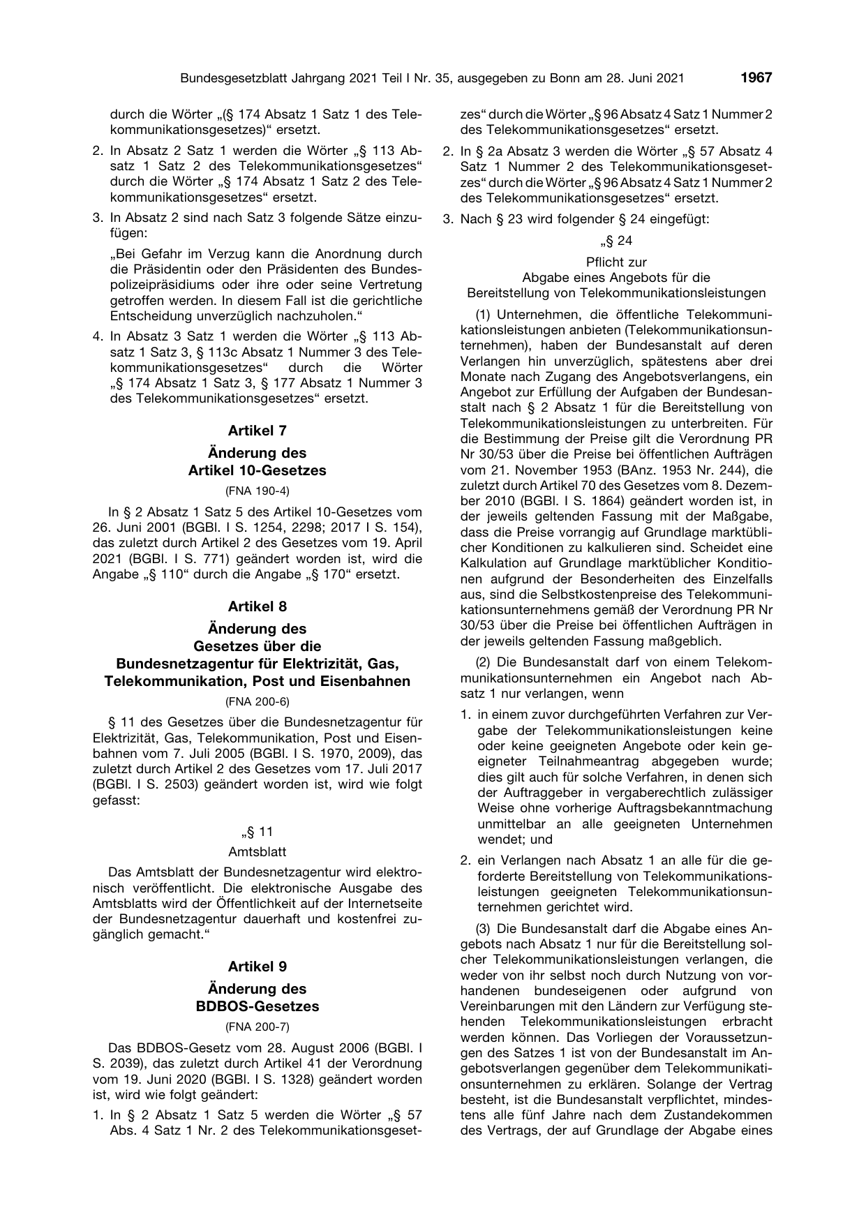 BGBl. 2021, Seite 1967 — Originalseite als Abbildung