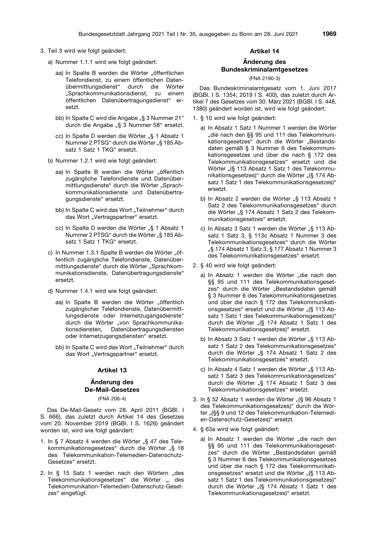 BGBl. 2021, Seite 1969 — Originalseite als Abbildung