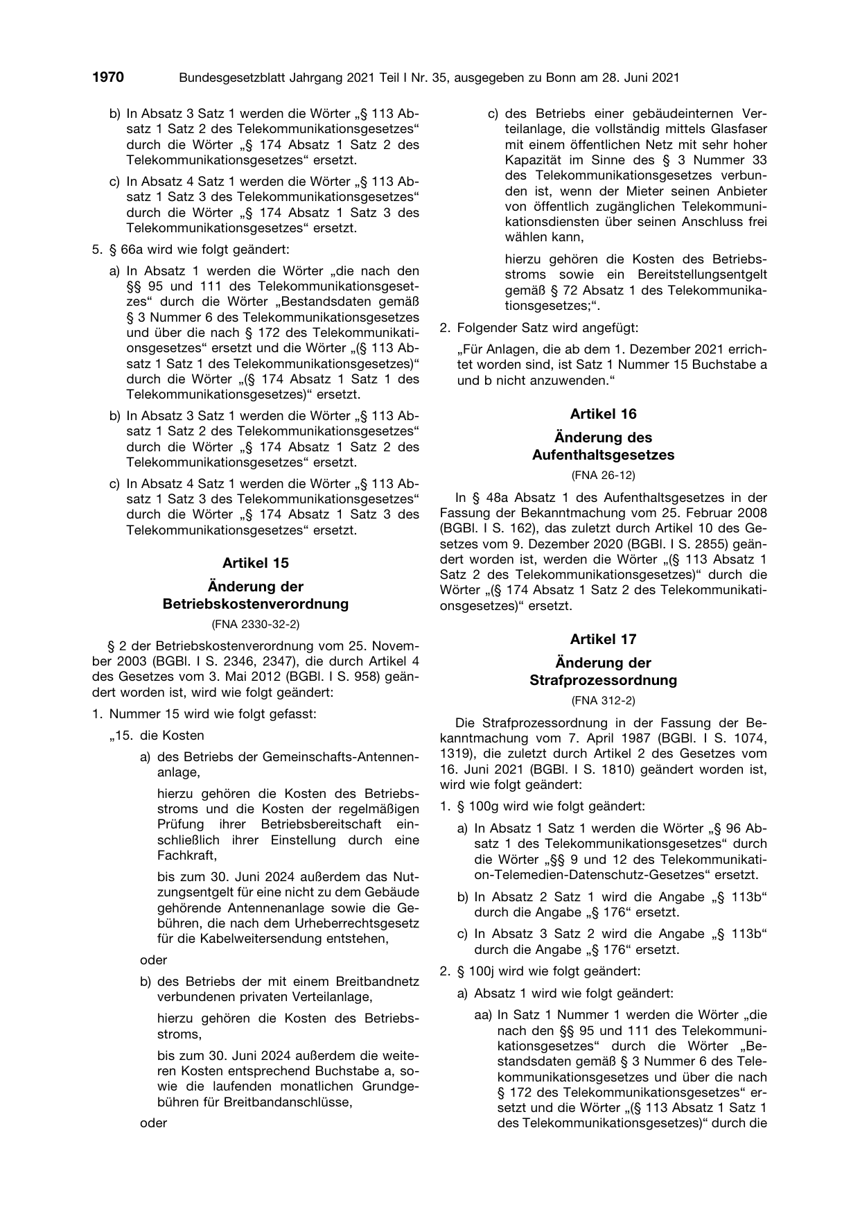 BGBl. 2021, Seite 1970 — Originalseite als Abbildung