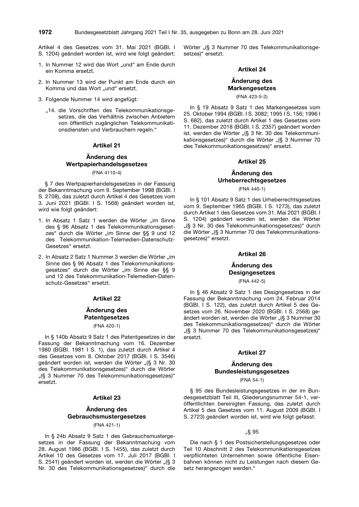 BGBl. 2021, Seite 1972 — Originalseite als Abbildung