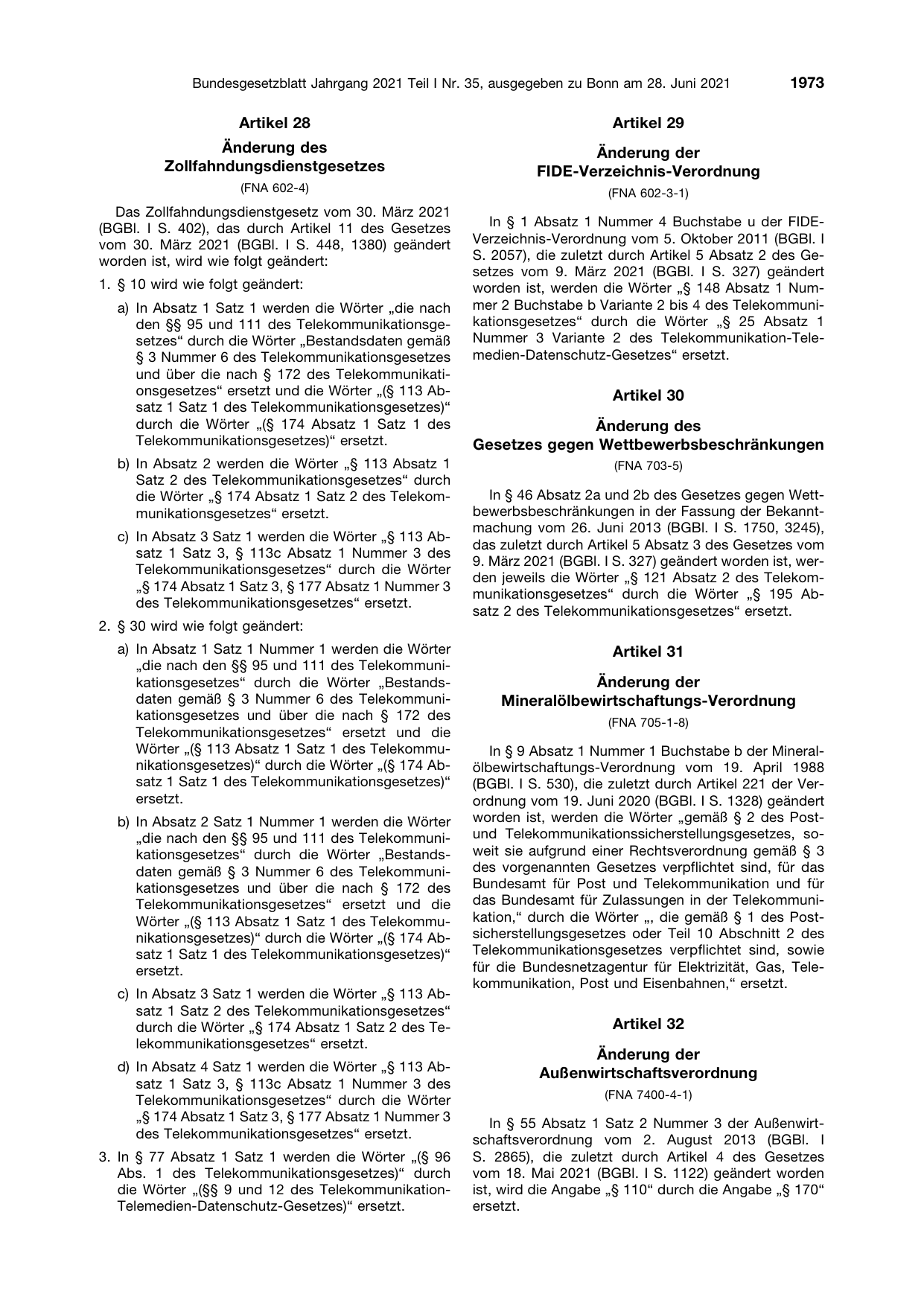 BGBl. 2021, Seite 1973 — Originalseite als Abbildung