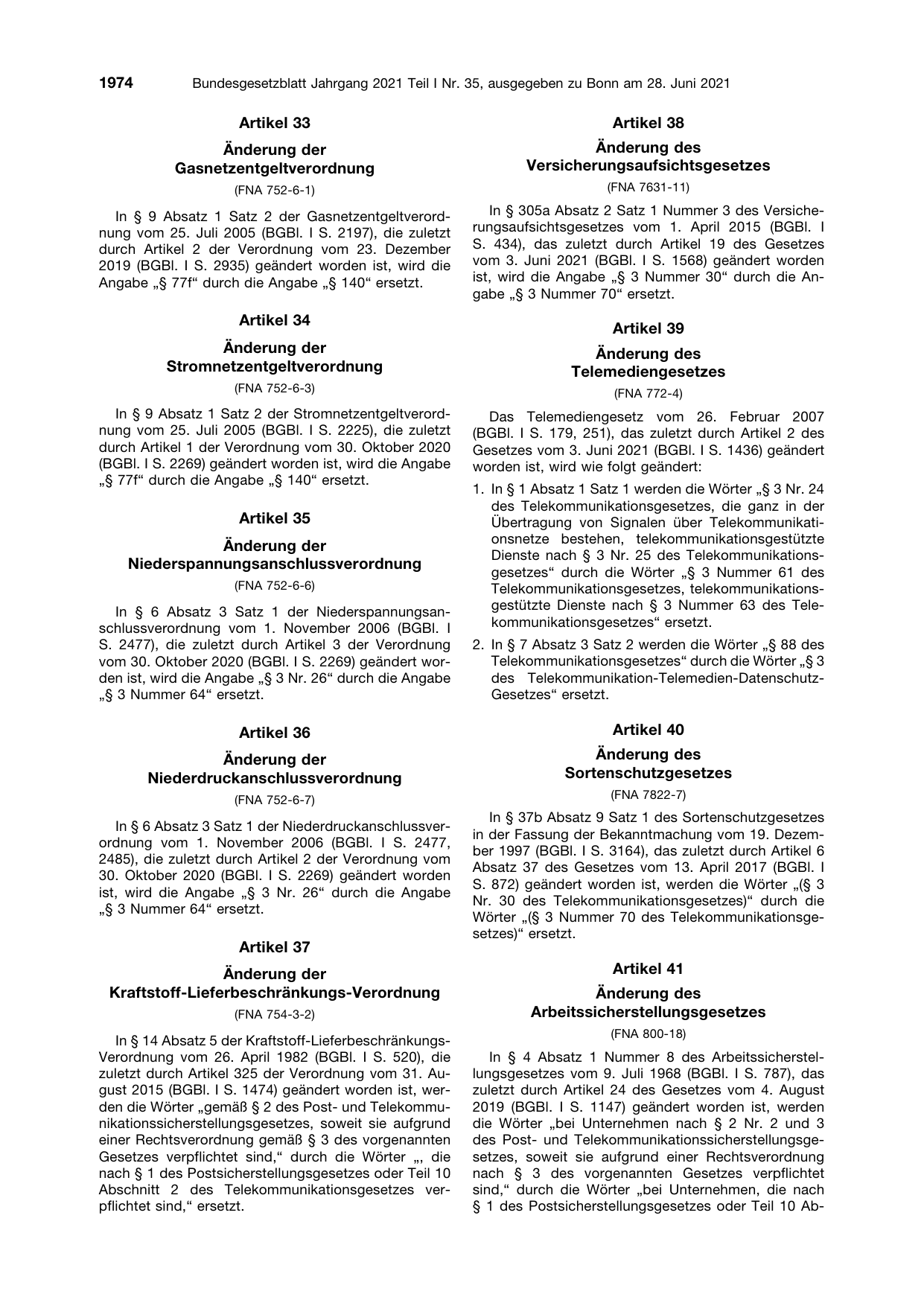 BGBl. 2021, Seite 1974 — Originalseite als Abbildung