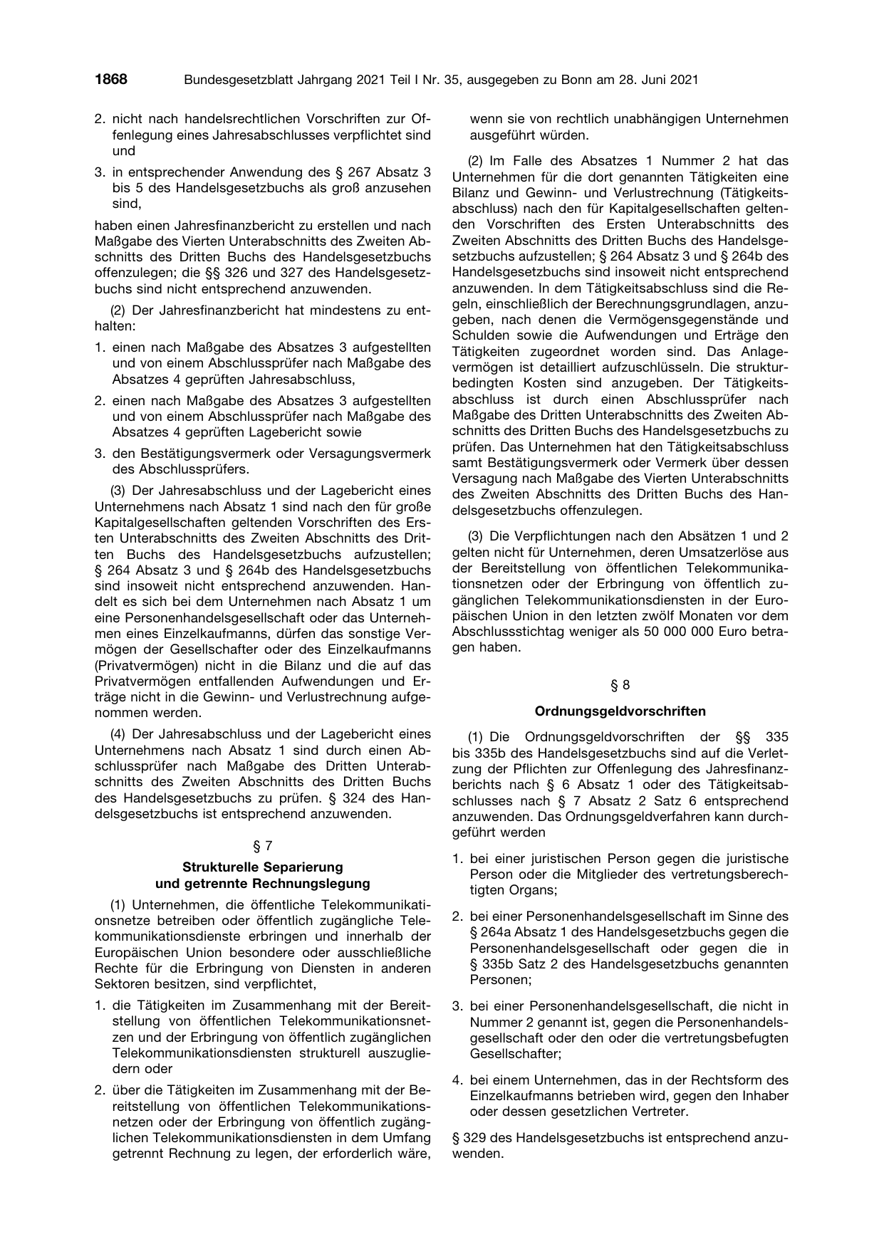 BGBl. 2021, Seite 1868 — Originalseite als Abbildung