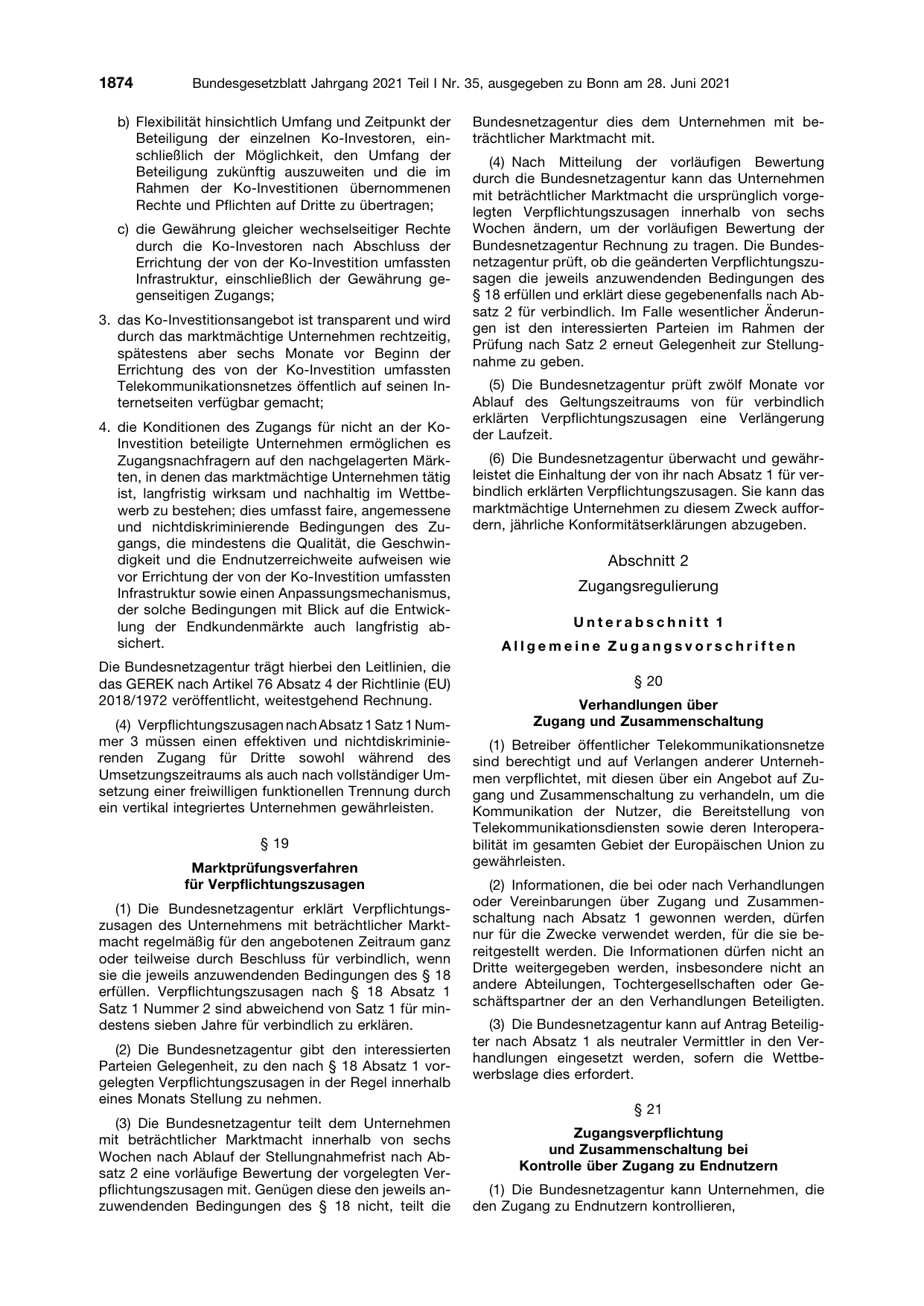 BGBl. 2021, Seite 1874 — Originalseite als Abbildung