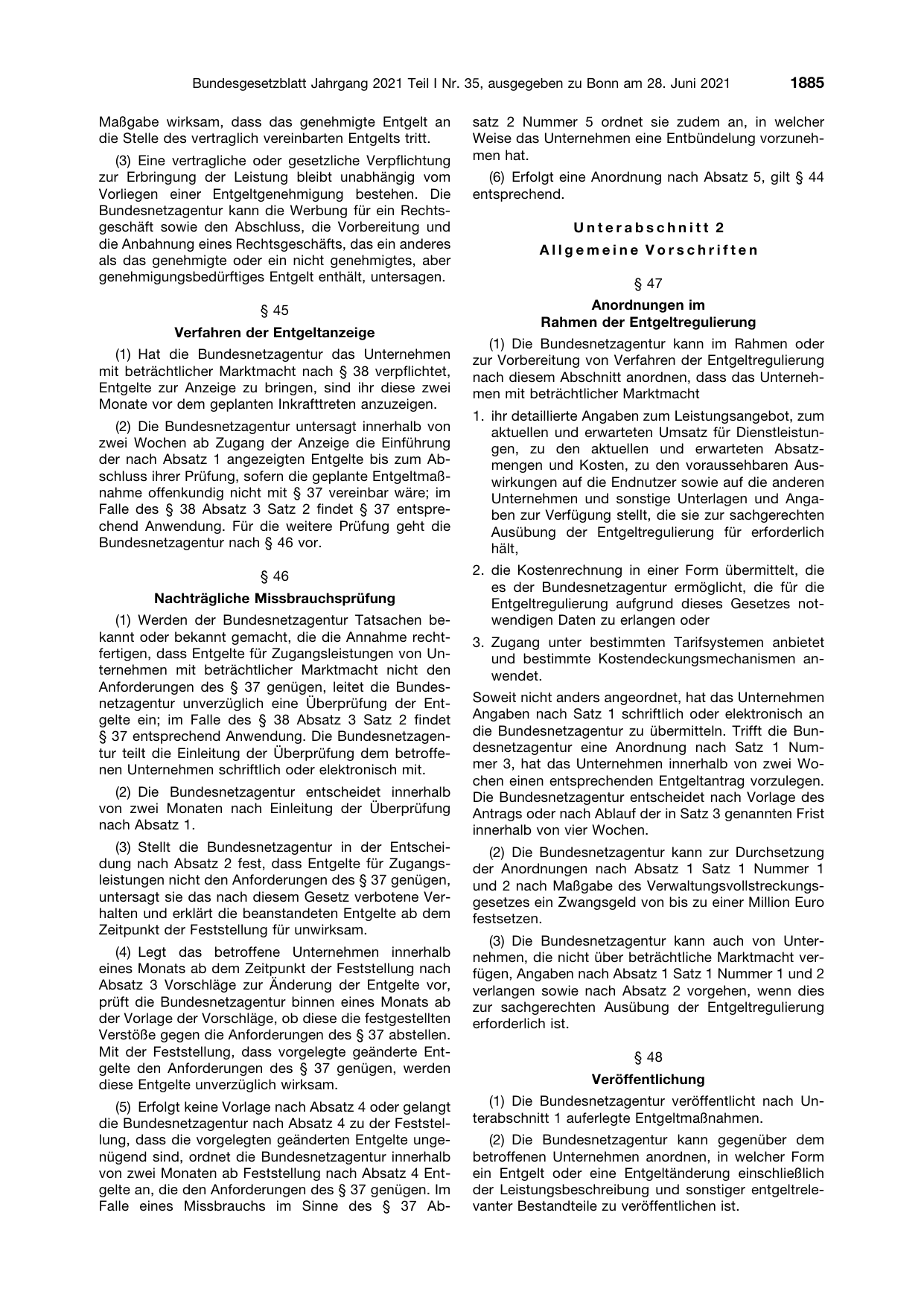 BGBl. 2021, Seite 1885 — Originalseite als Abbildung
