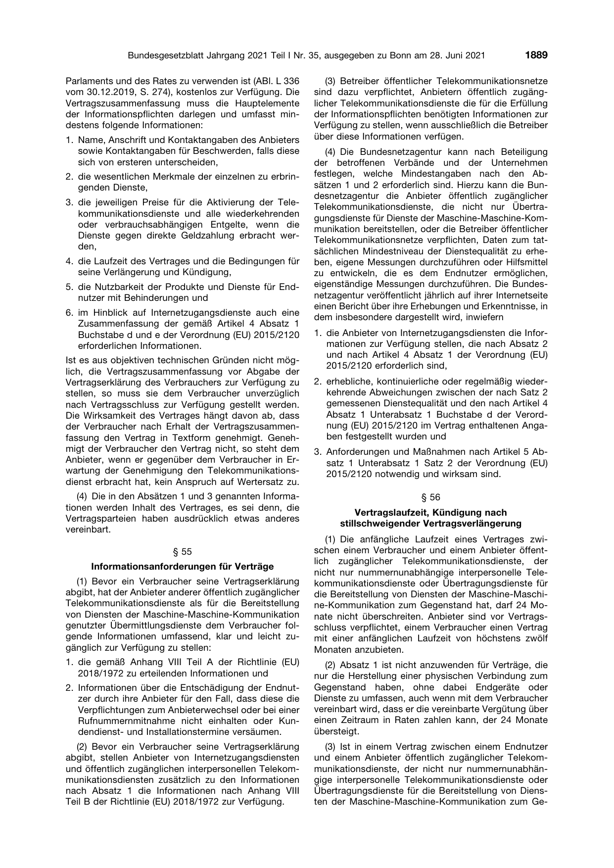 BGBl. 2021, Seite 1889 — Originalseite als Abbildung