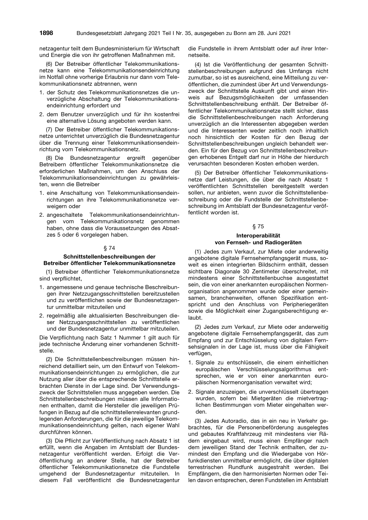 BGBl. 2021, Seite 1898 — Originalseite als Abbildung
