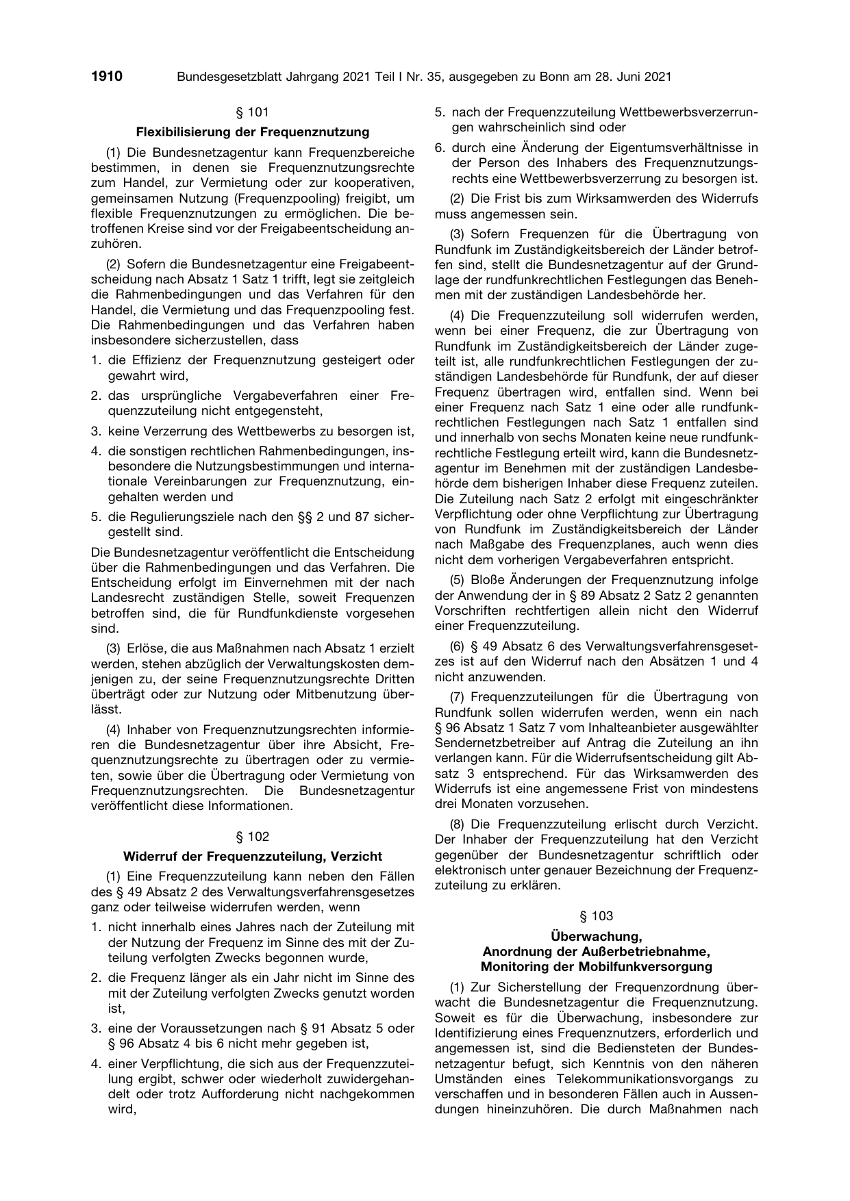 BGBl. 2021, Seite 1910 — Originalseite als Abbildung