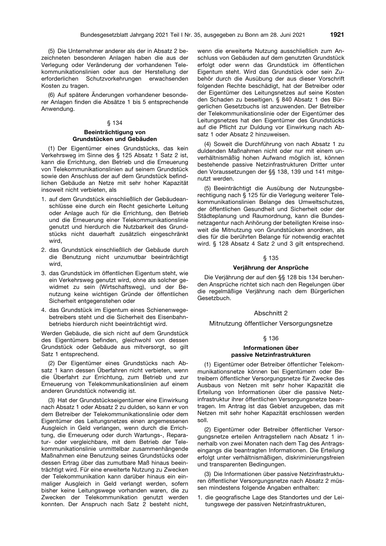 BGBl. 2021, Seite 1921 — Originalseite als Abbildung