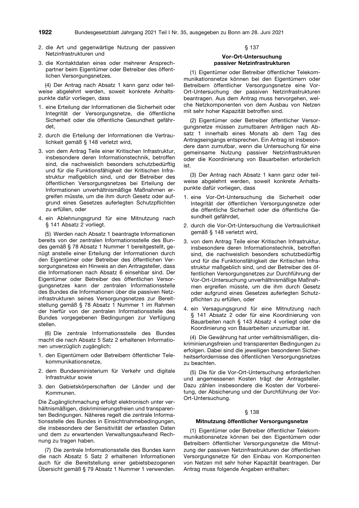 BGBl. 2021, Seite 1922 — Originalseite als Abbildung