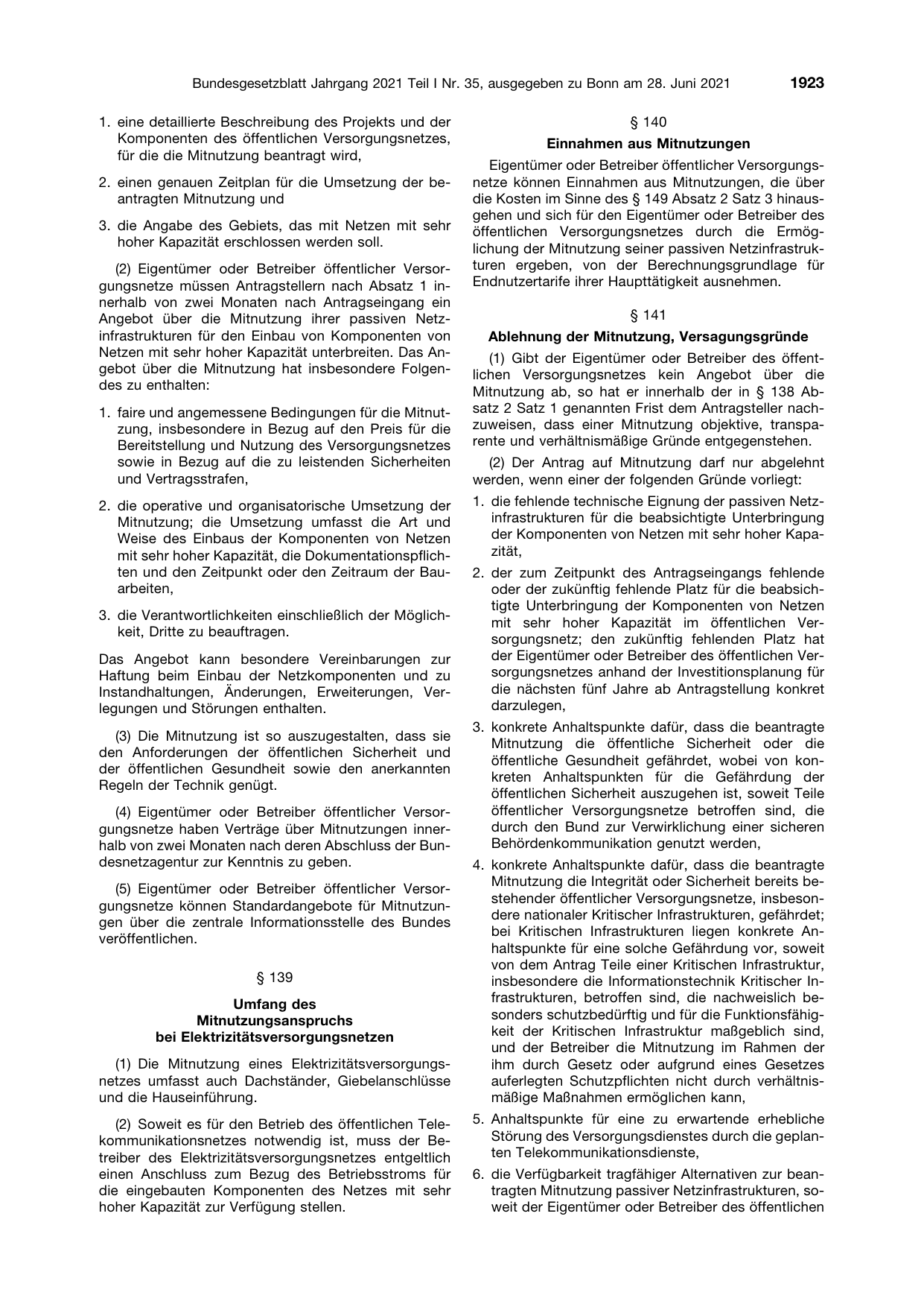 BGBl. 2021, Seite 1923 — Originalseite als Abbildung