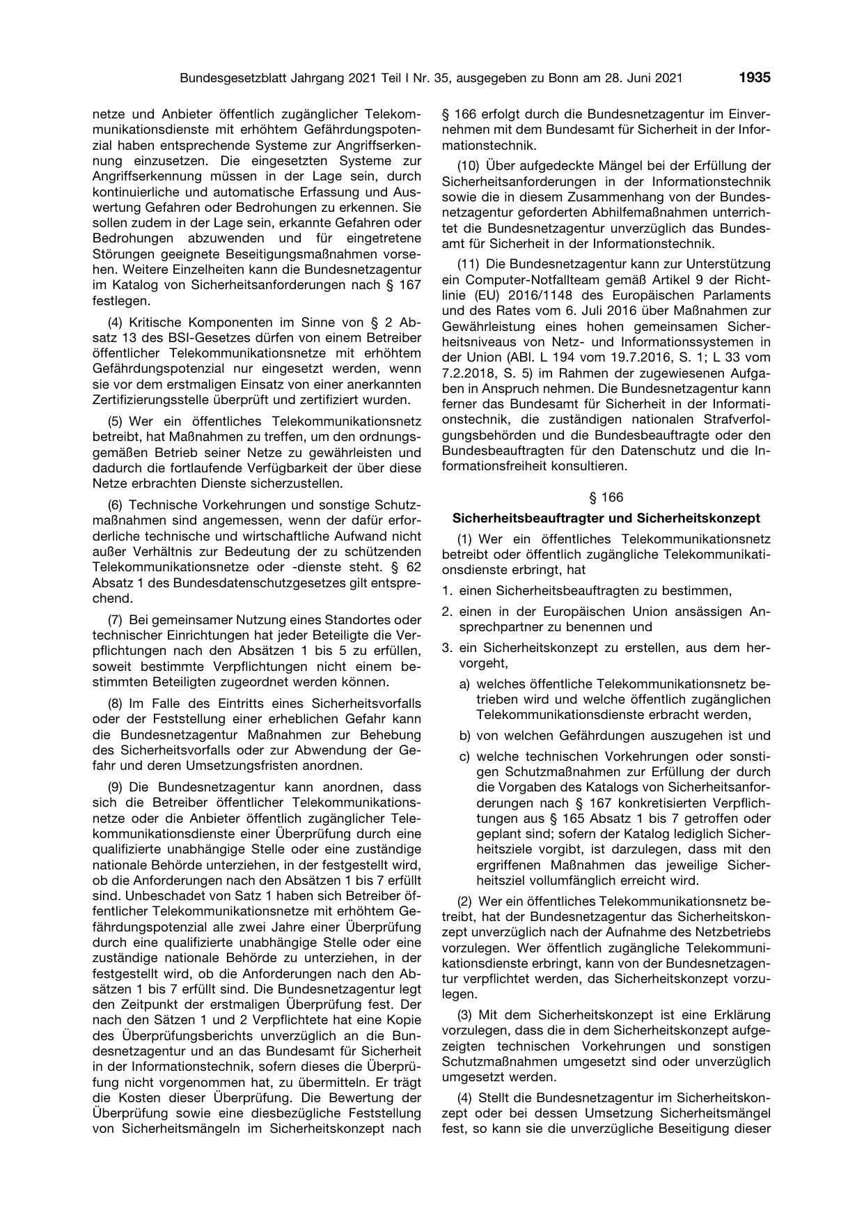 BGBl. 2021, Seite 1935 — Originalseite als Abbildung