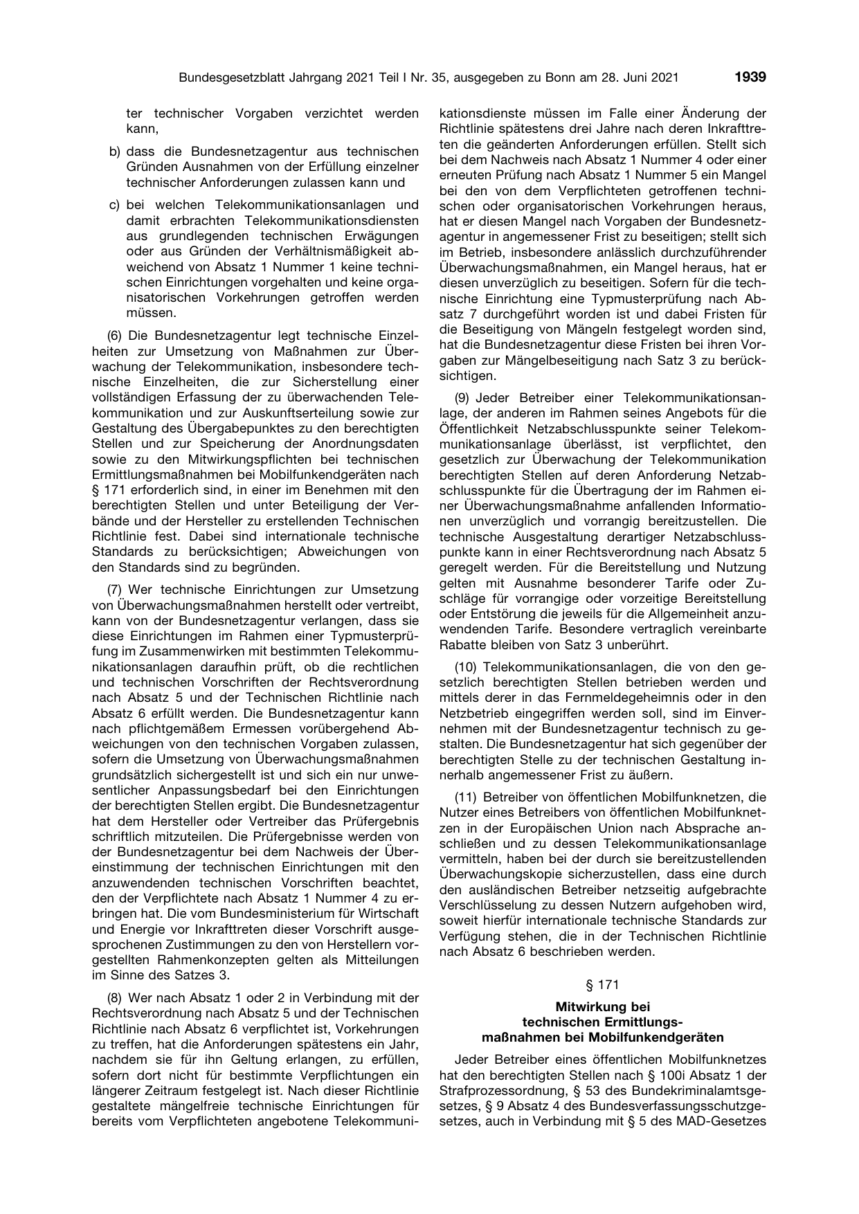 BGBl. 2021, Seite 1939 — Originalseite als Abbildung