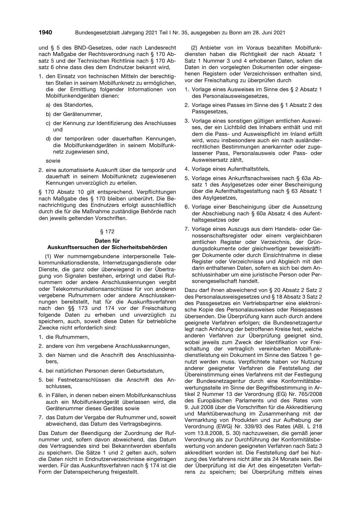 BGBl. 2021, Seite 1940 — Originalseite als Abbildung