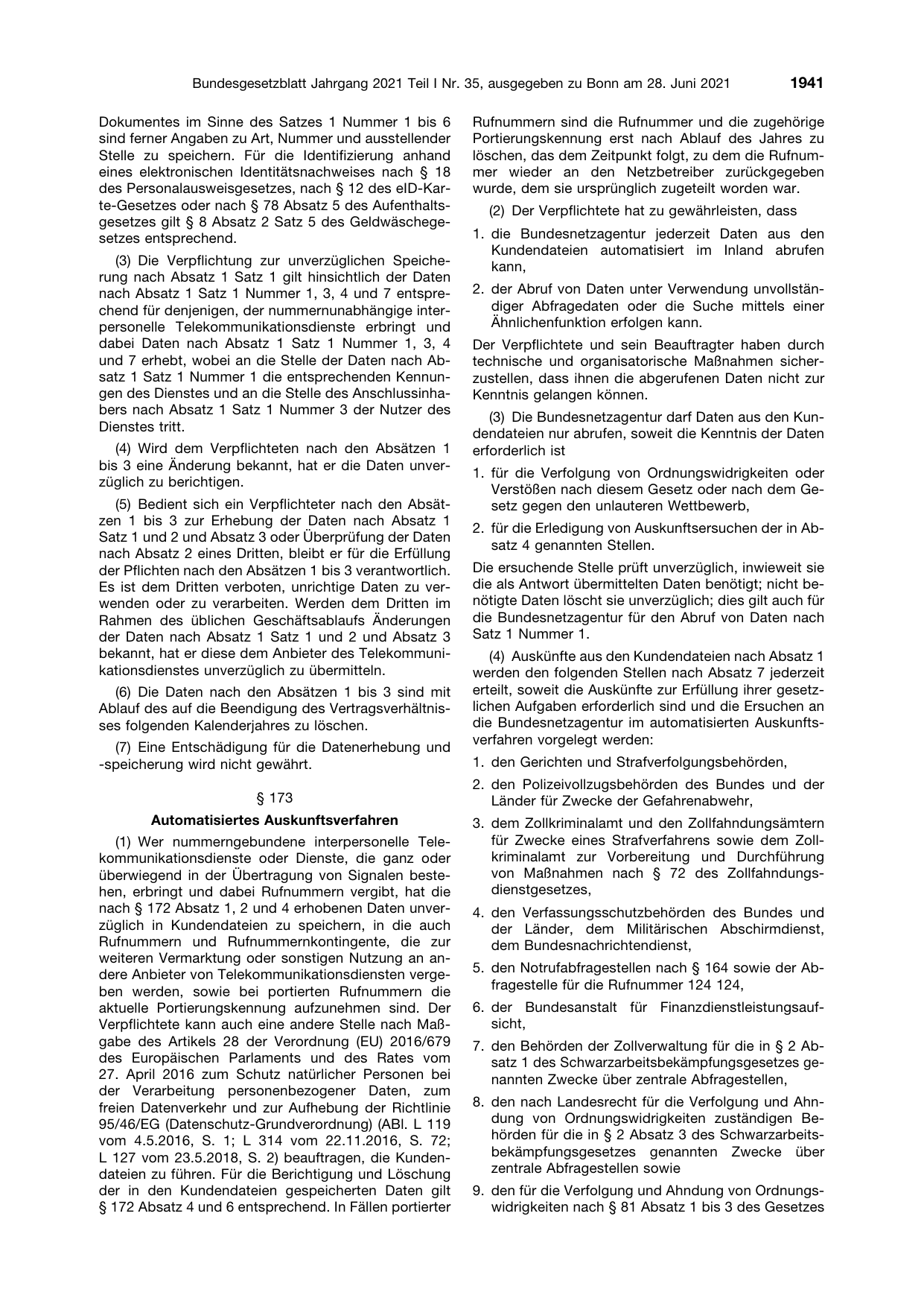 BGBl. 2021, Seite 1941 — Originalseite als Abbildung