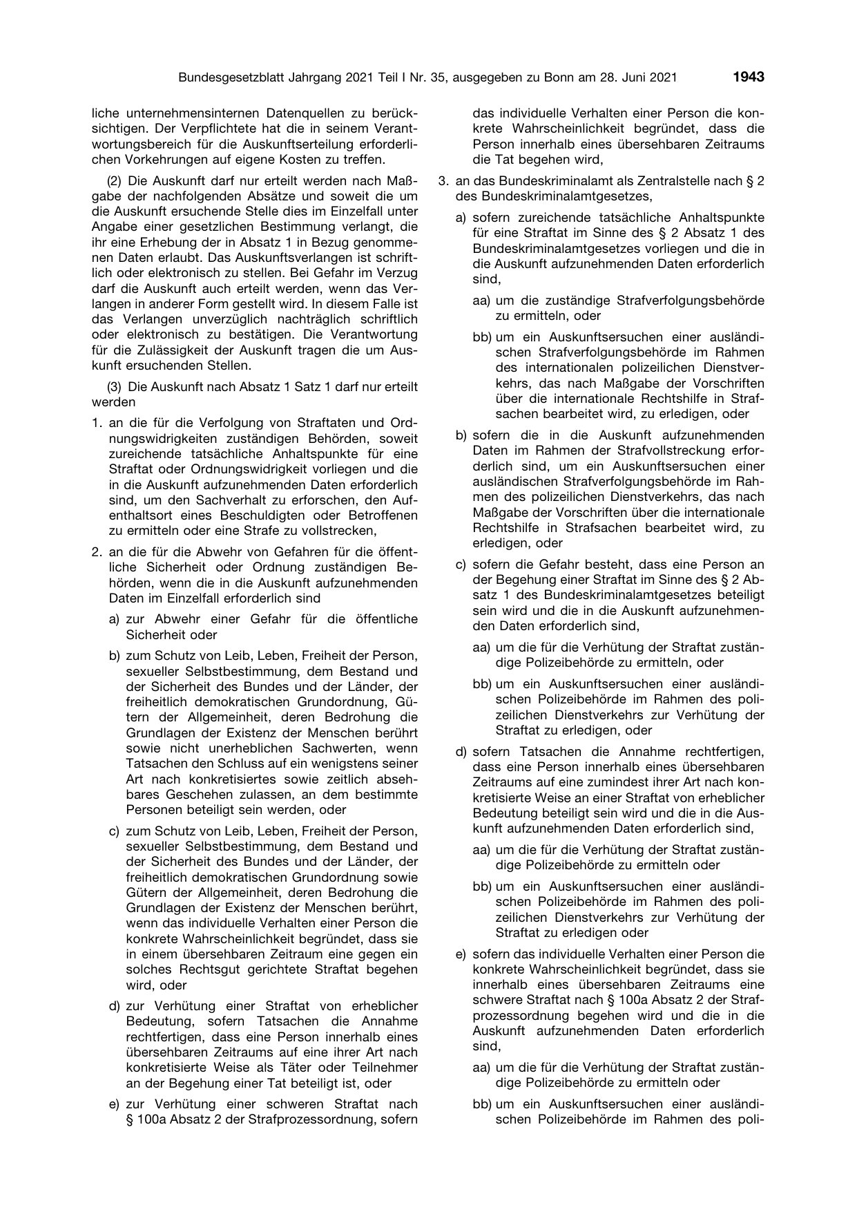 BGBl. 2021, Seite 1943 — Originalseite als Abbildung