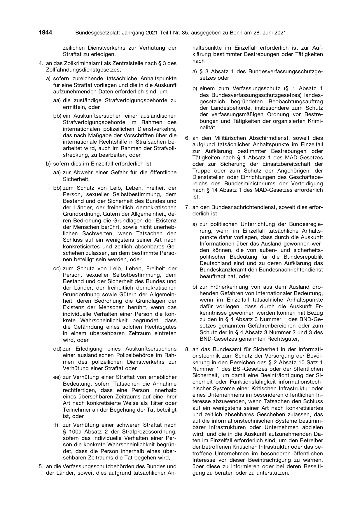 BGBl. 2021, Seite 1944 — Originalseite als Abbildung