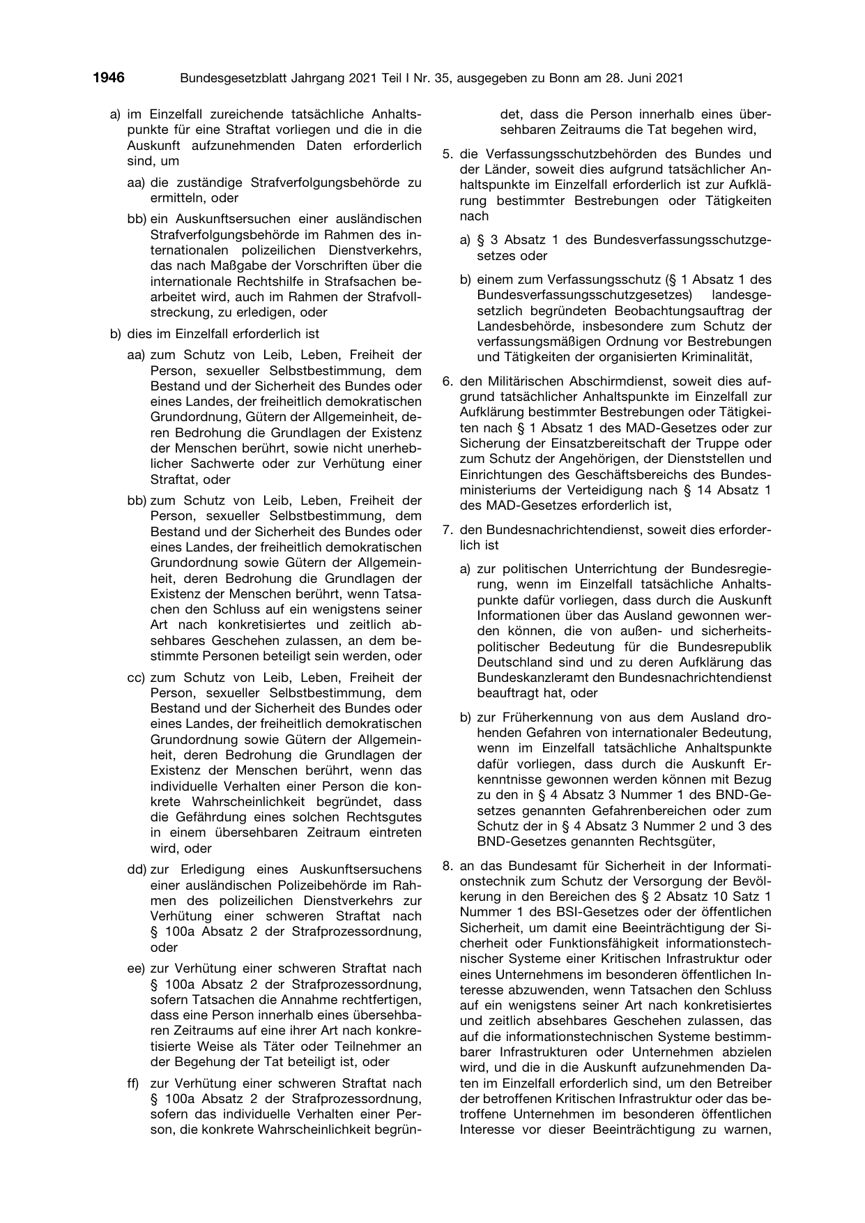 BGBl. 2021, Seite 1946 — Originalseite als Abbildung