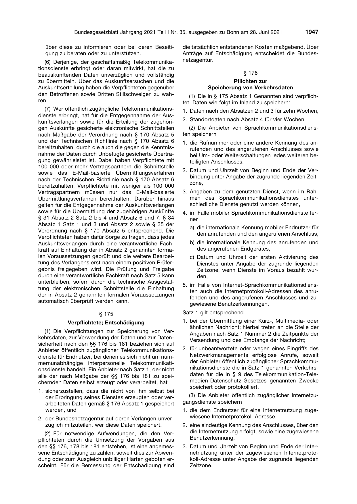 BGBl. 2021, Seite 1947 — Originalseite als Abbildung