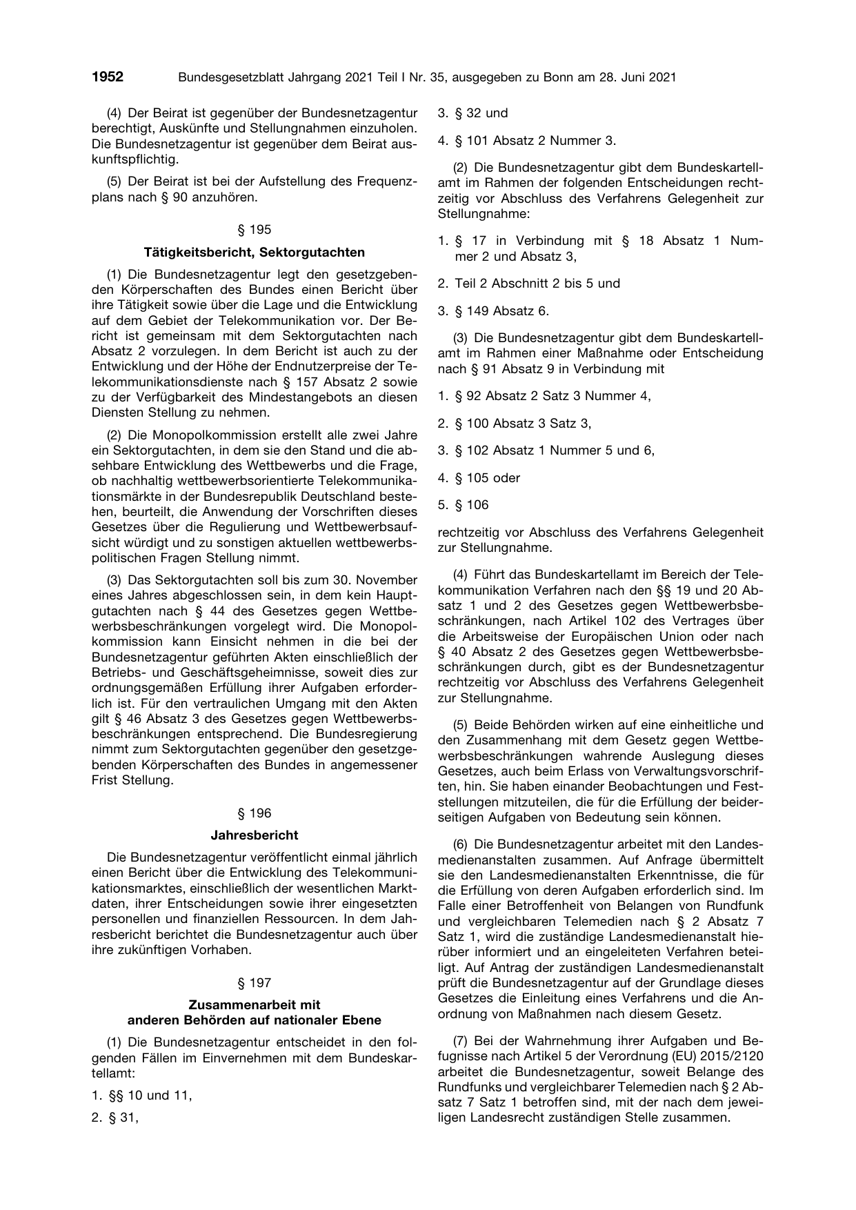 BGBl. 2021, Seite 1952 — Originalseite als Abbildung