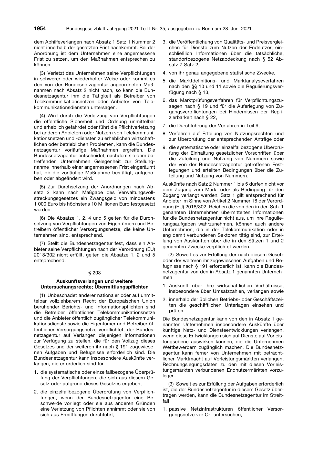 BGBl. 2021, Seite 1954 — Originalseite als Abbildung