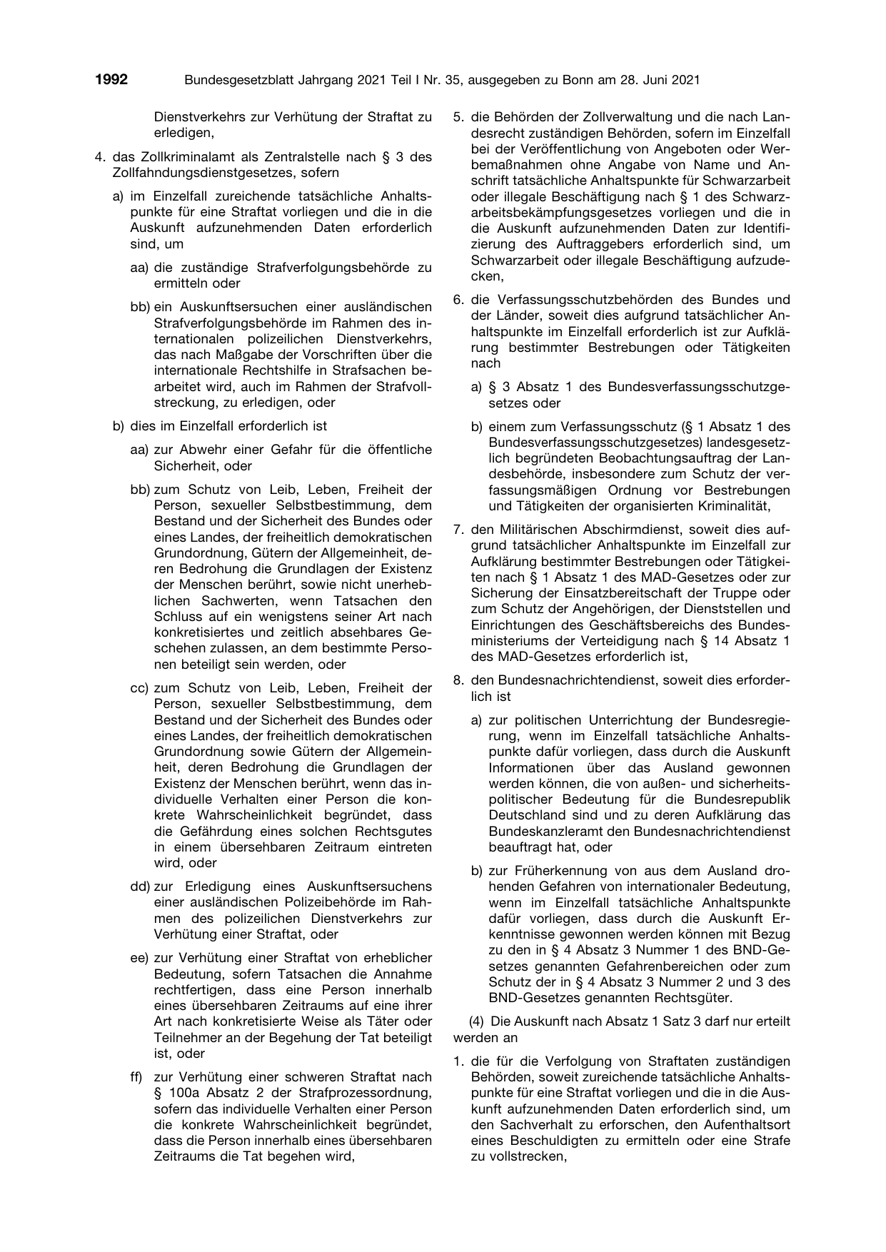 BGBl. 2021, Seite 1992 — Originalseite als Abbildung