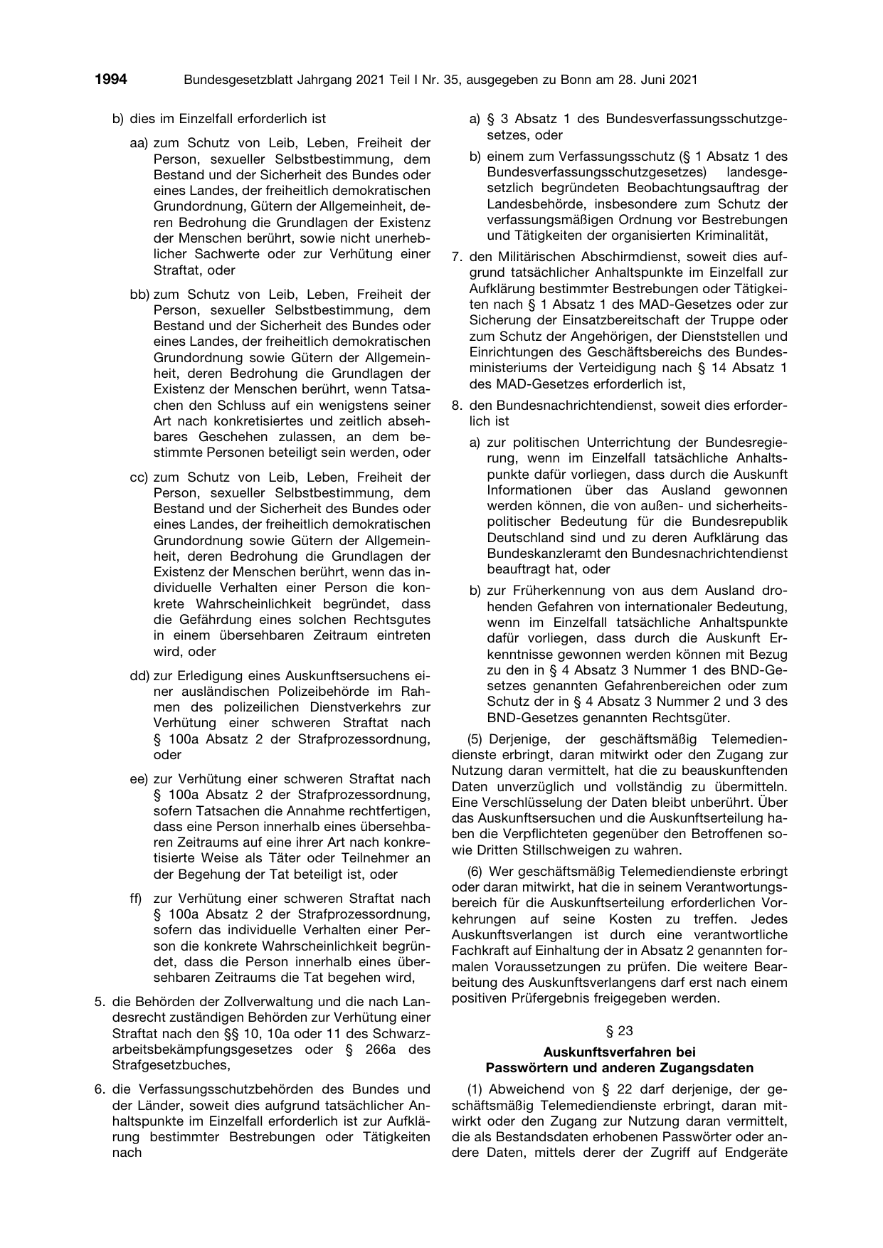 BGBl. 2021, Seite 1994 — Originalseite als Abbildung