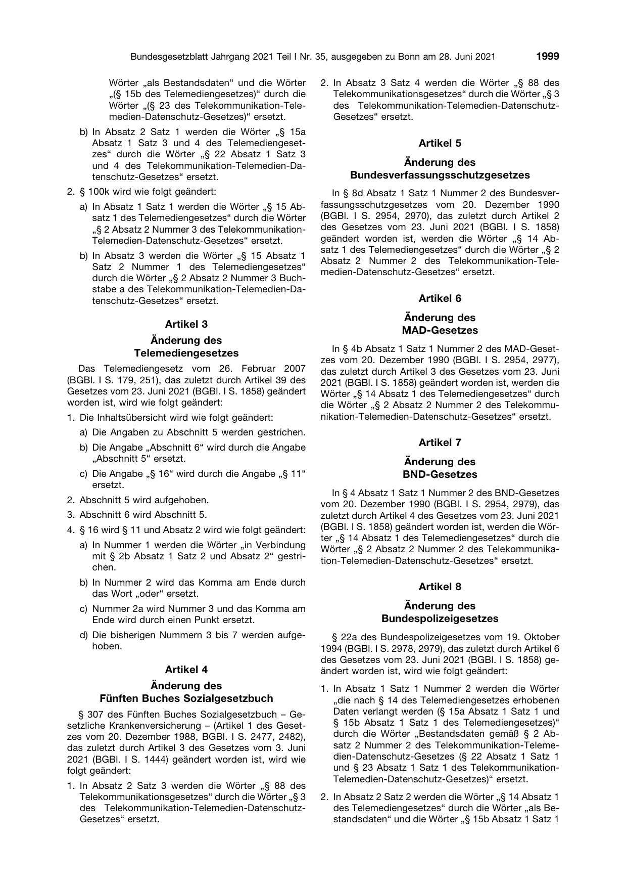 BGBl. 2021, Seite 1999 — Originalseite als Abbildung
