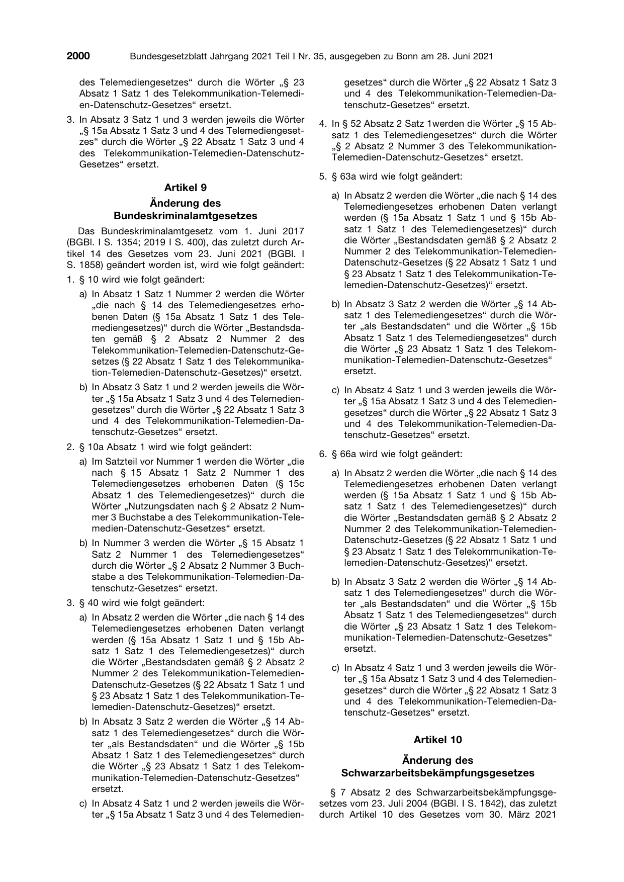 BGBl. 2021, Seite 2000 — Originalseite als Abbildung